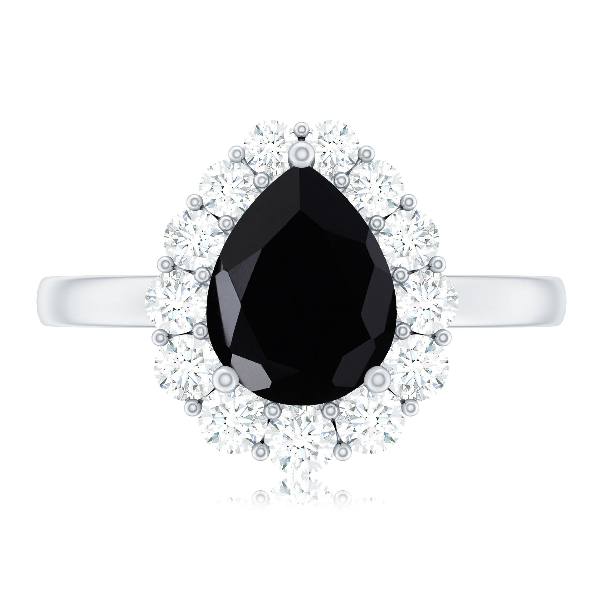 Certified Genuine 1.7 Carat Black Spinel Teardrop Engagement Ring with Diamond Halo AAA - Rosec Jewels