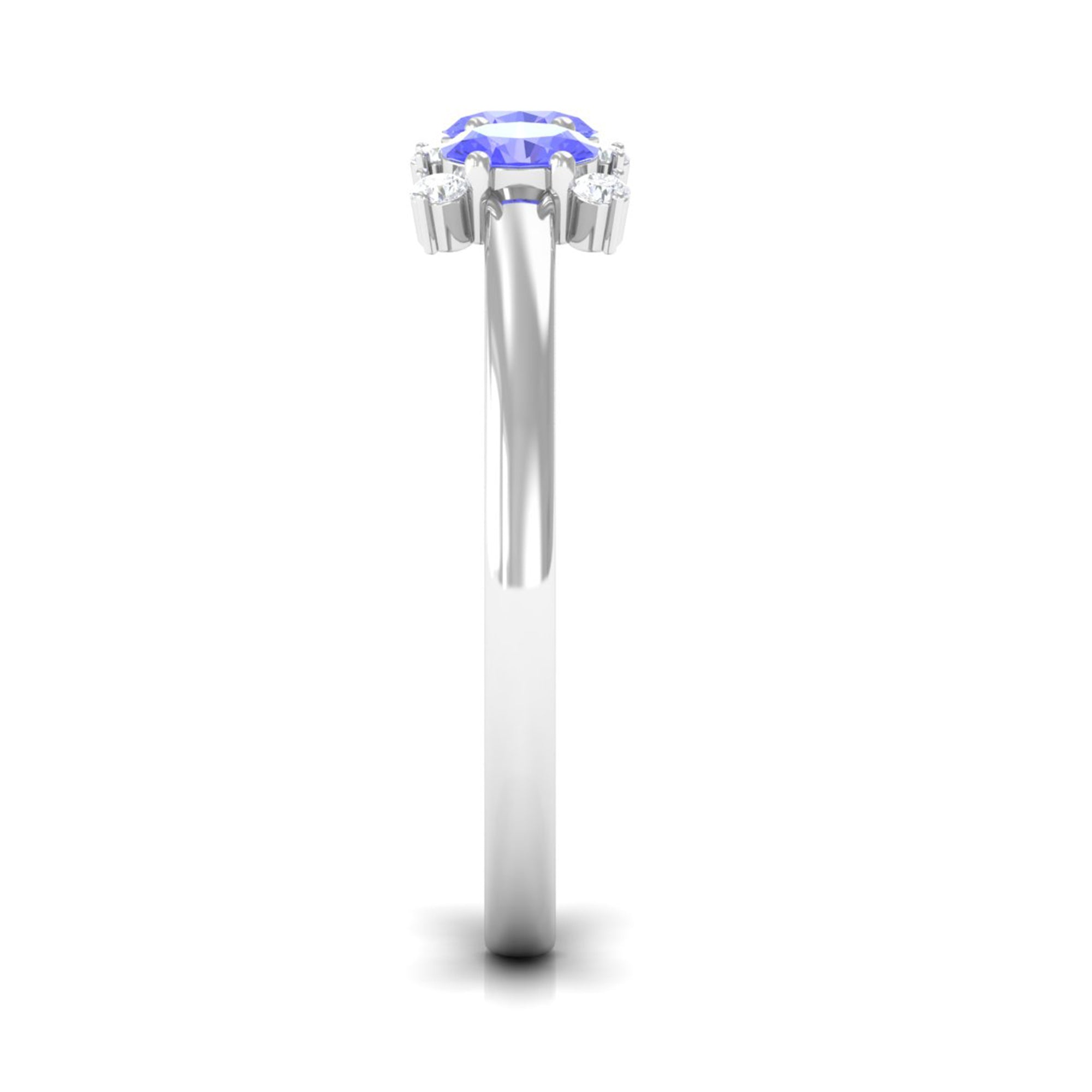 Rosec Jewels-Oval Cut Tanzanite Three Stone Ring with Diamond