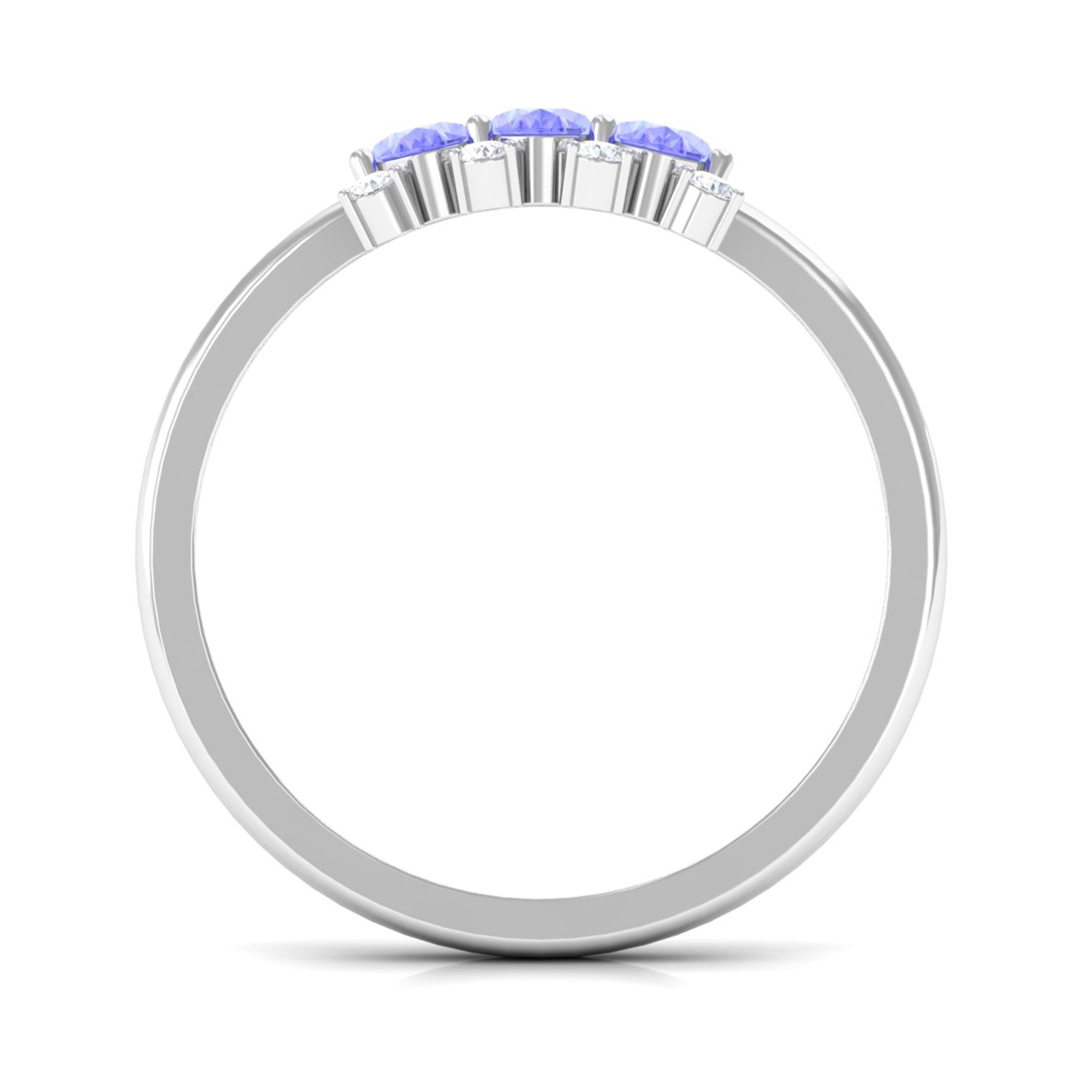 Rosec Jewels-Oval Cut Tanzanite Three Stone Ring with Diamond