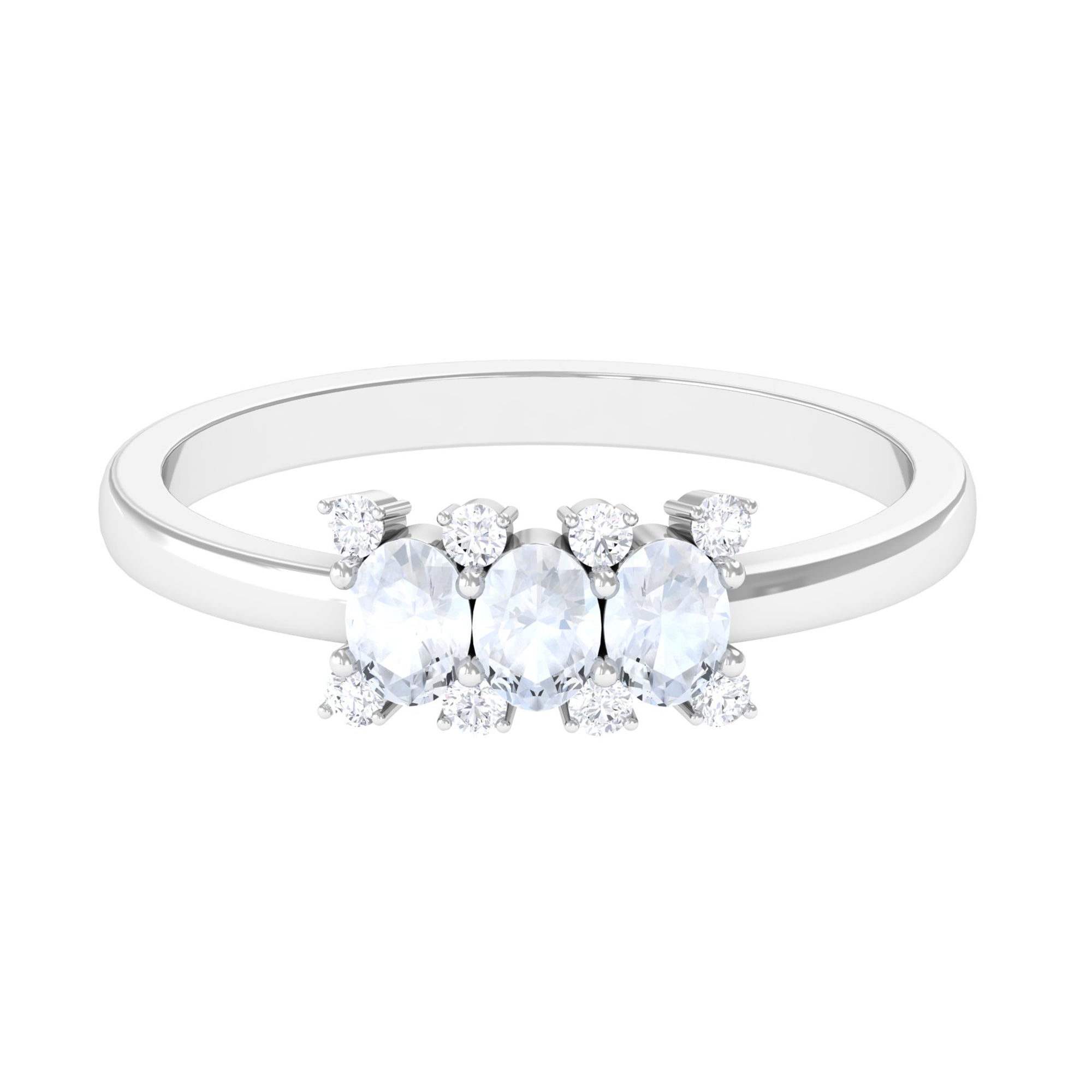 1 CT Oval Cut Moonstone Three Stone Ring with Diamond AAA - Rosec Jewels