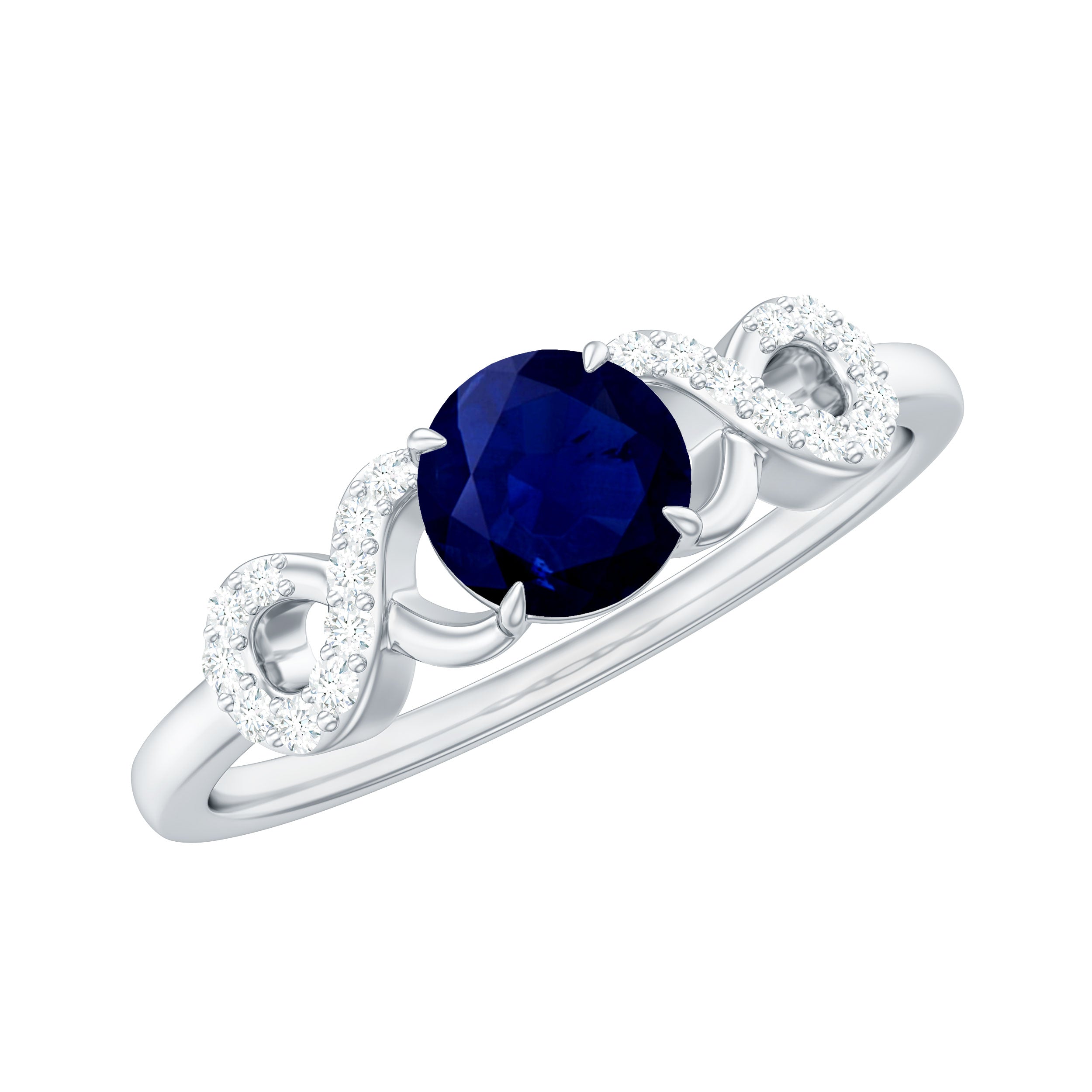 3/4 CT Round Blue Sapphire Infinity Engagement Ring with Diamond