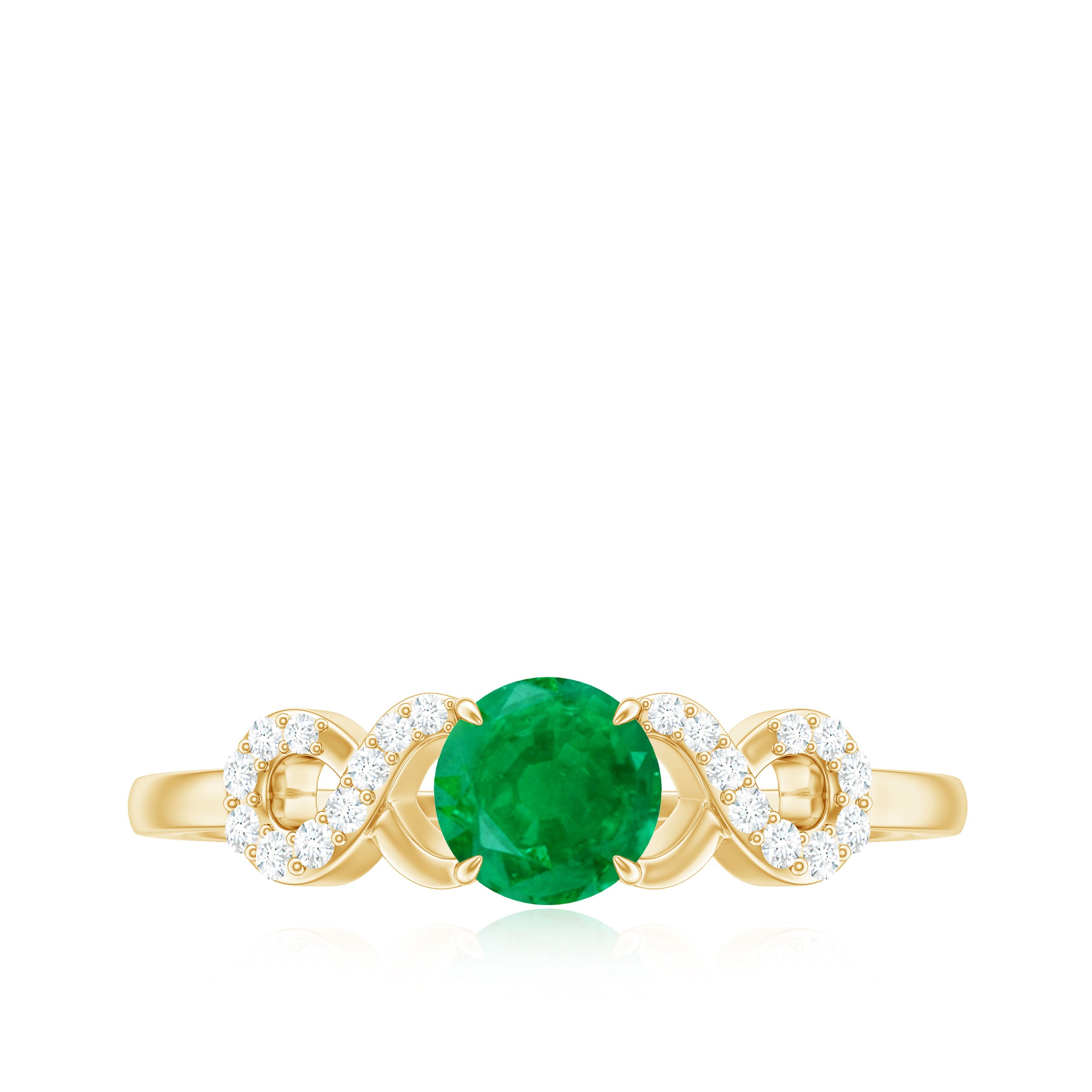 Rosec Jewels-Real Emerald Diamond Promise Engagement Ring with Criss Cross Shank