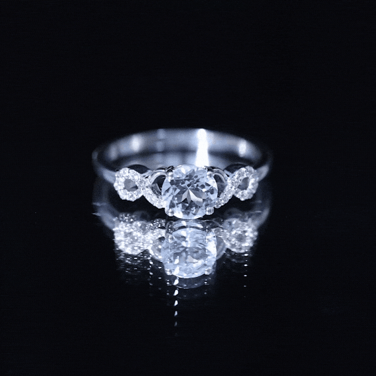 Rosec Jewels-Round Shape Aquamarine and Diamond Infinity Engagement Ring
