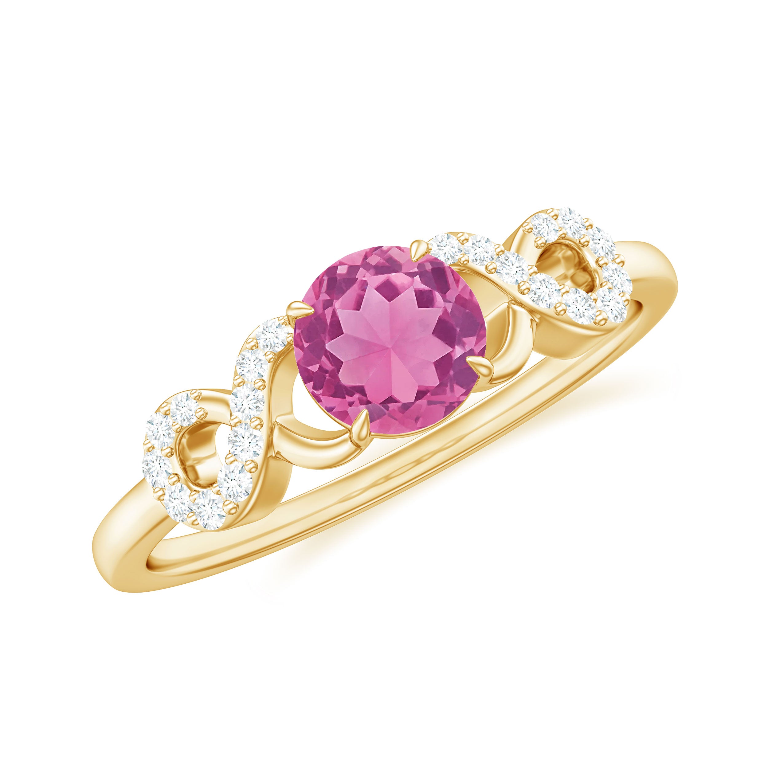 Solitaire Pink Tourmaline Infinity Promise Ring with Diamond AAA - Rosec Jewels