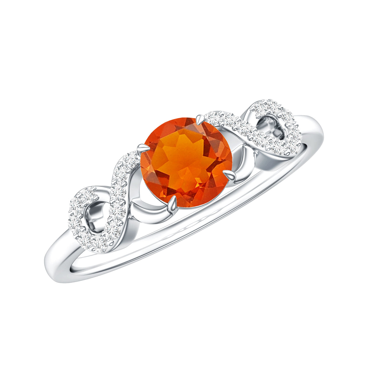 Round Shape Solitaire Fire Opal Infinity Engagement Ring with Diamond AAA - Rosec Jewels