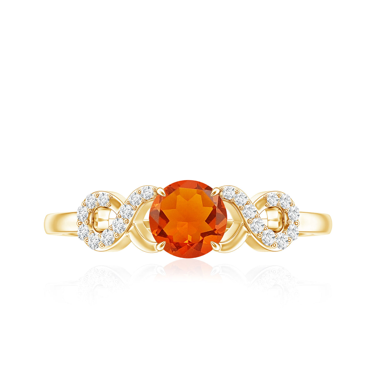 Round Shape Solitaire Fire Opal Infinity Engagement Ring with Diamond AAA - Rosec Jewels