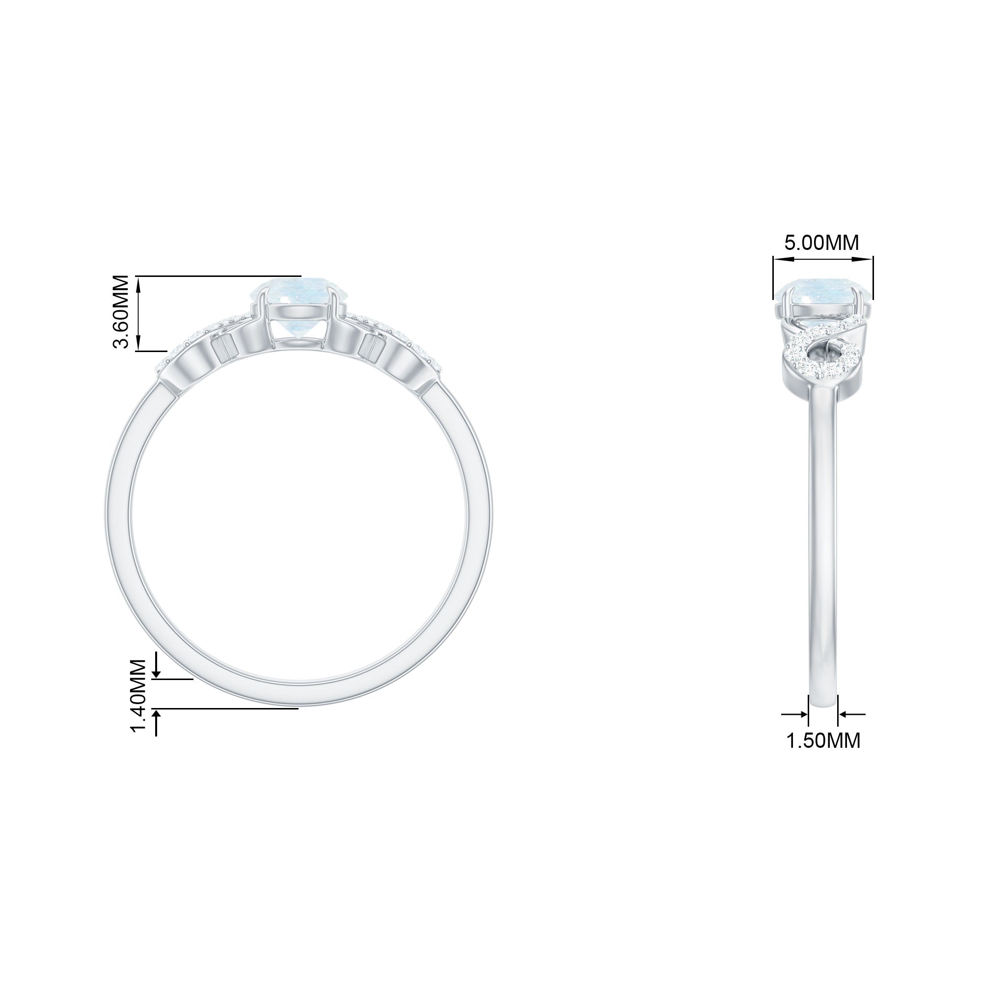 Rosec Jewels-3/4 CT Natural Moonstone Solitaire Ring with Criss Cross Diamond