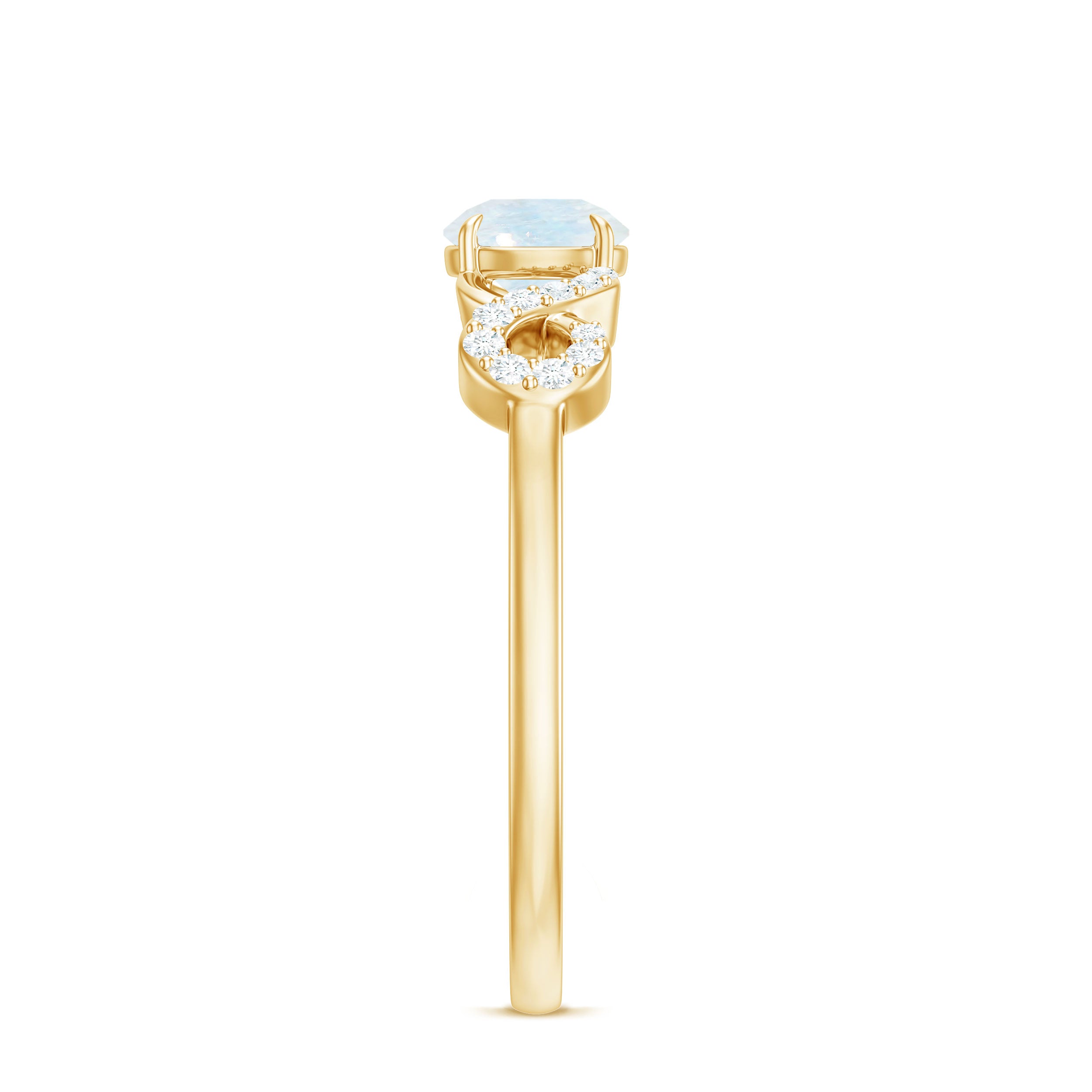 Rosec Jewels-3/4 CT Natural Moonstone Solitaire Ring with Criss Cross Diamond