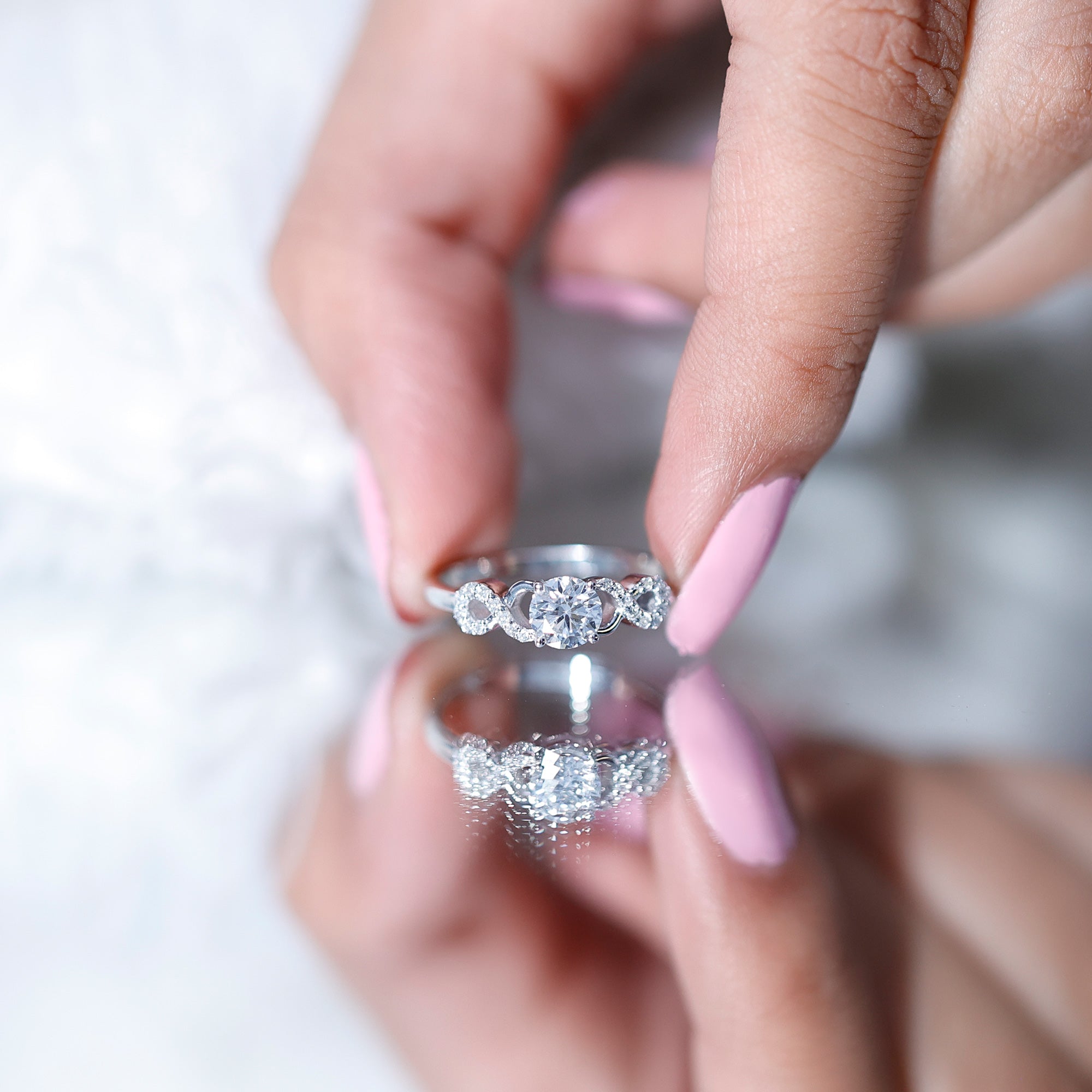 Certified Round Moissanite Infinity Promise Ring for Her D-VS1 - Rosec Jewels