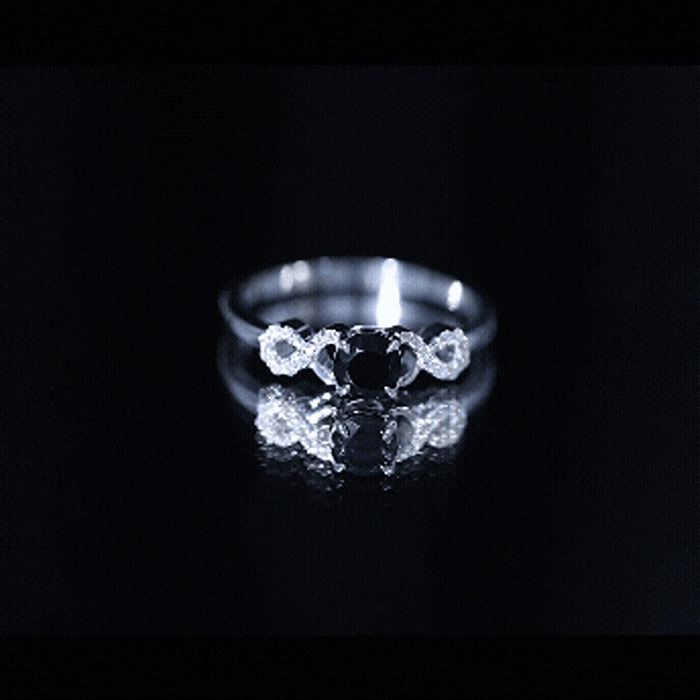 Natural Black Spinel Promise Ring with Diamond Infinity Knot AAA - Rosec Jewels
