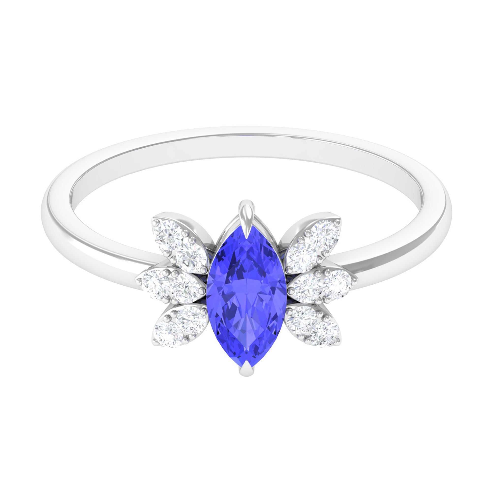 1 CT Marquise Cut Tanzanite and Diamond Promise Ring AAA - Rosec Jewels