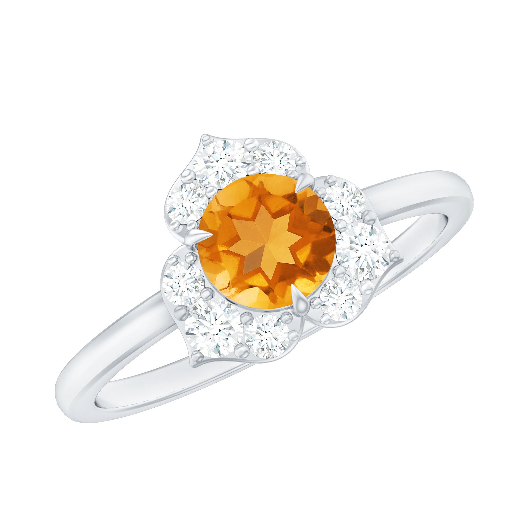 1 CT Round Shape Citrine Floral Engagement Ring with Diamond