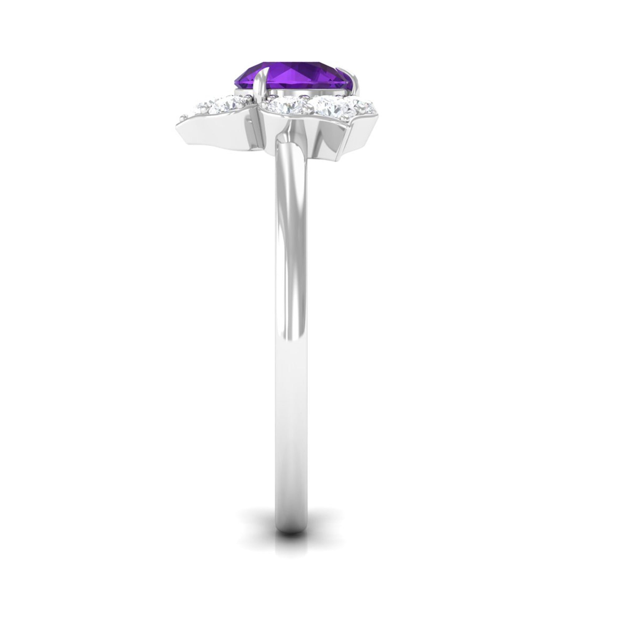 Real Amethyst Flower Engagement Ring with Diamond AAA - Rosec Jewels