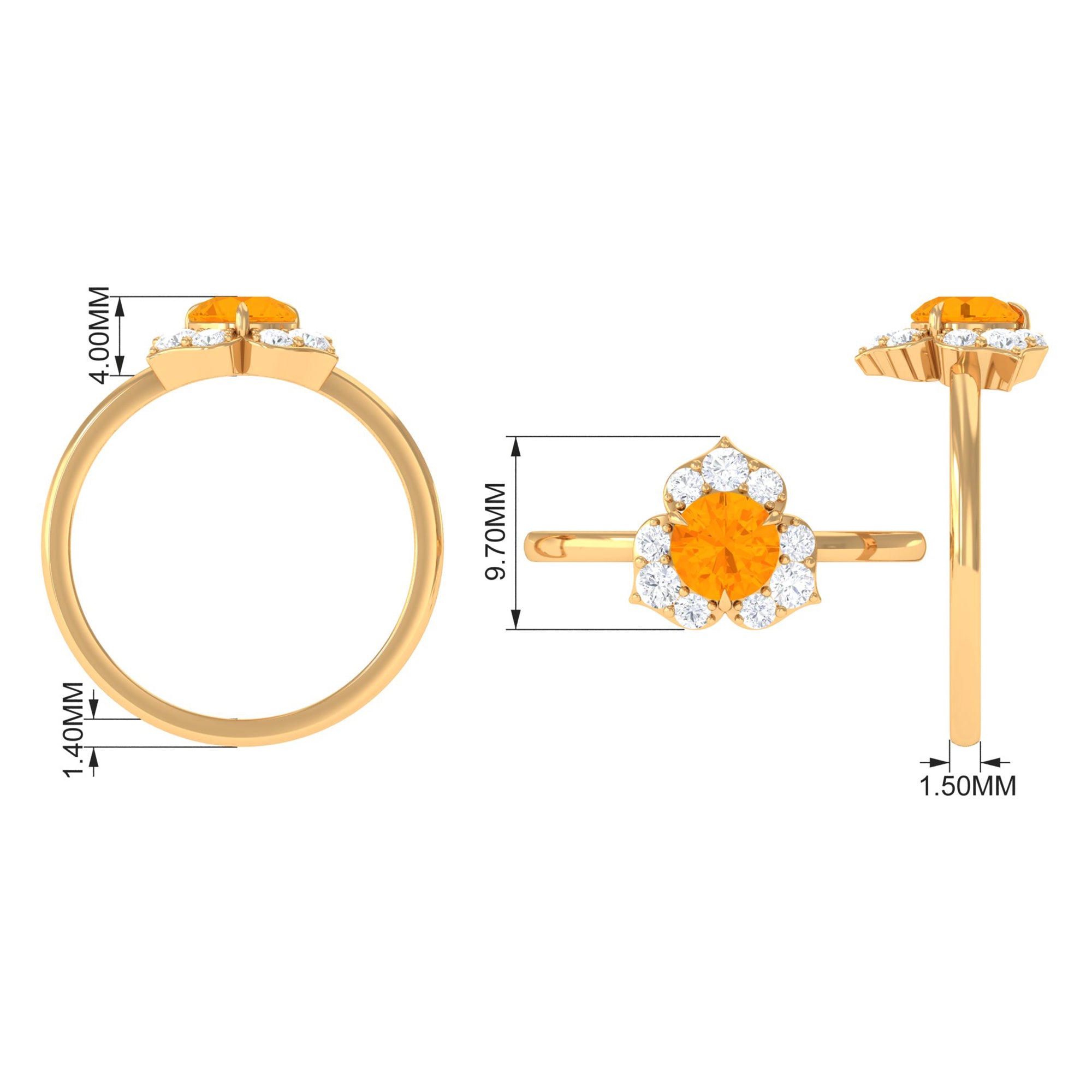 Rosec Jewels-Round Fire Opal Flower Engagement Ring with Diamond