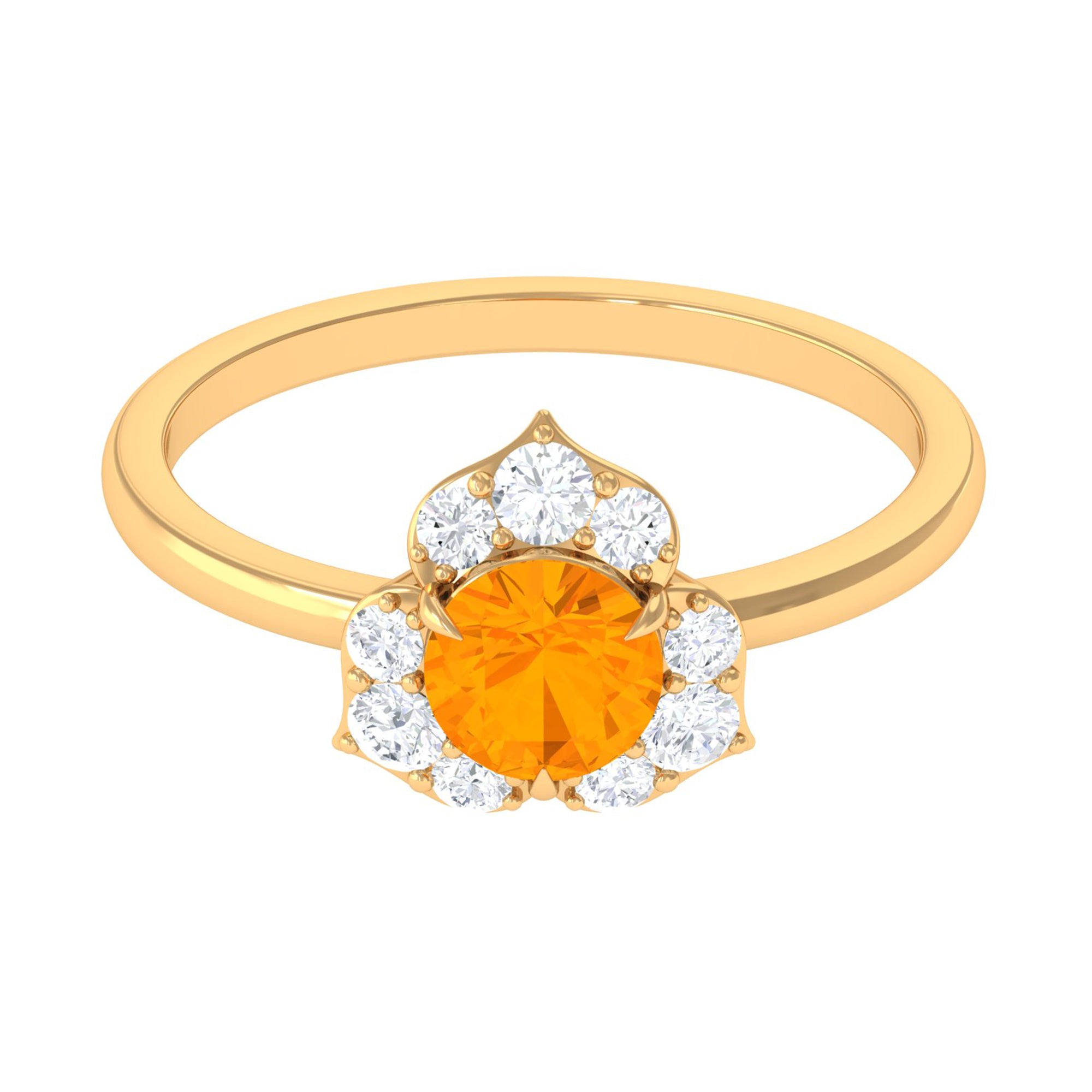 Round Fire Opal Flower Engagement Ring with Diamond AAA - Rosec Jewels