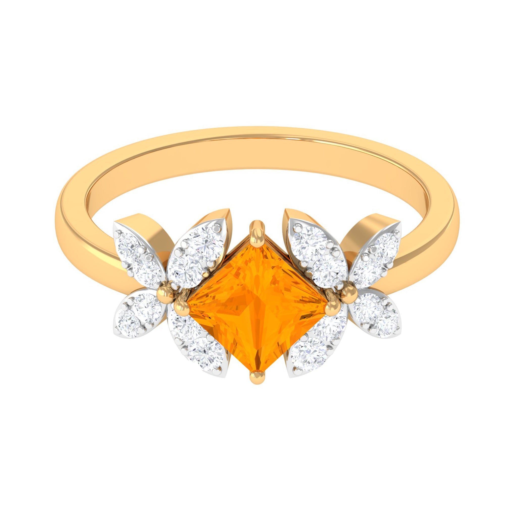 1.50 CT Princess Cut Fire Opal Flower Engagement Ring with Diamond AAA - Rosec Jewels
