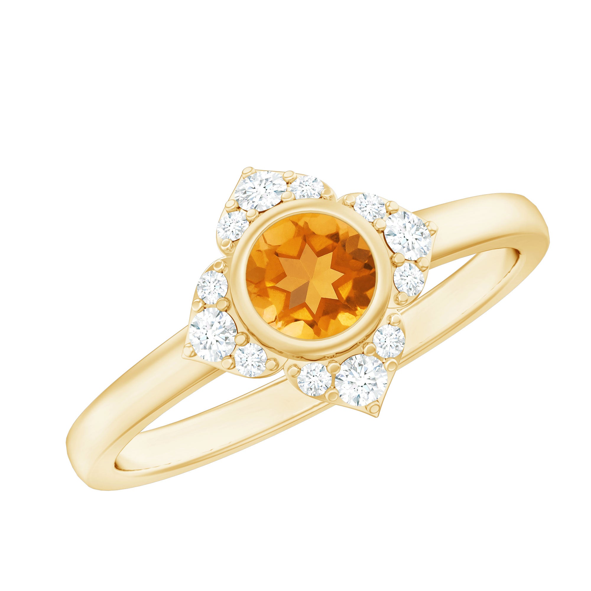 Natural Citrine Diamond Flower Engagement Ring with Certificate AAA - Rosec Jewels