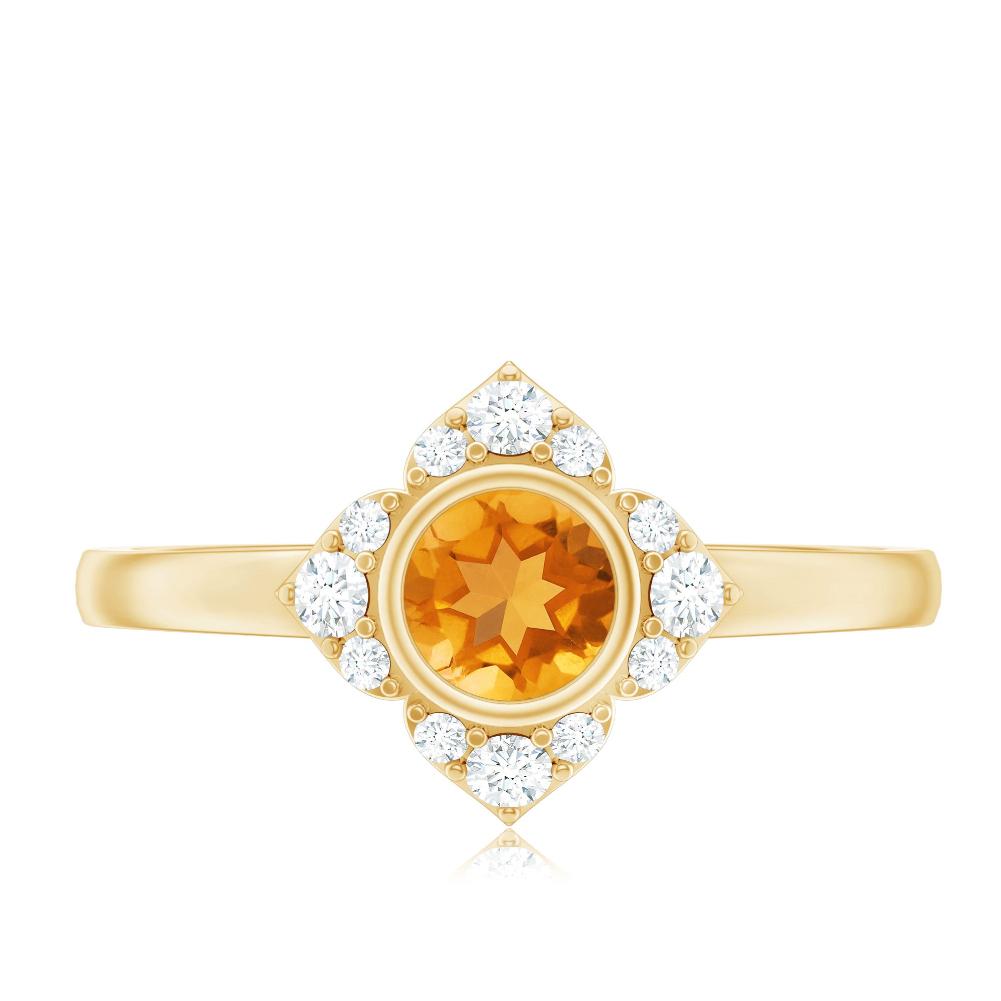 Natural Citrine Diamond Flower Engagement Ring with Certificate AAA - Rosec Jewels