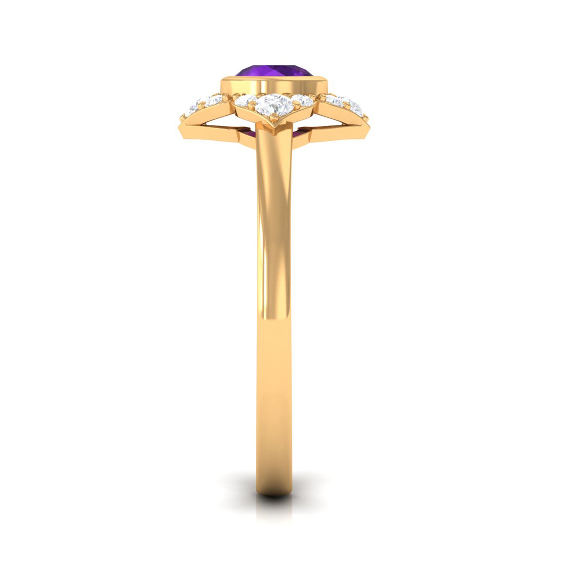 3/4 CT Bezel Set Amethyst Flower Engagement Ring with Diamond AAA - Rosec Jewels