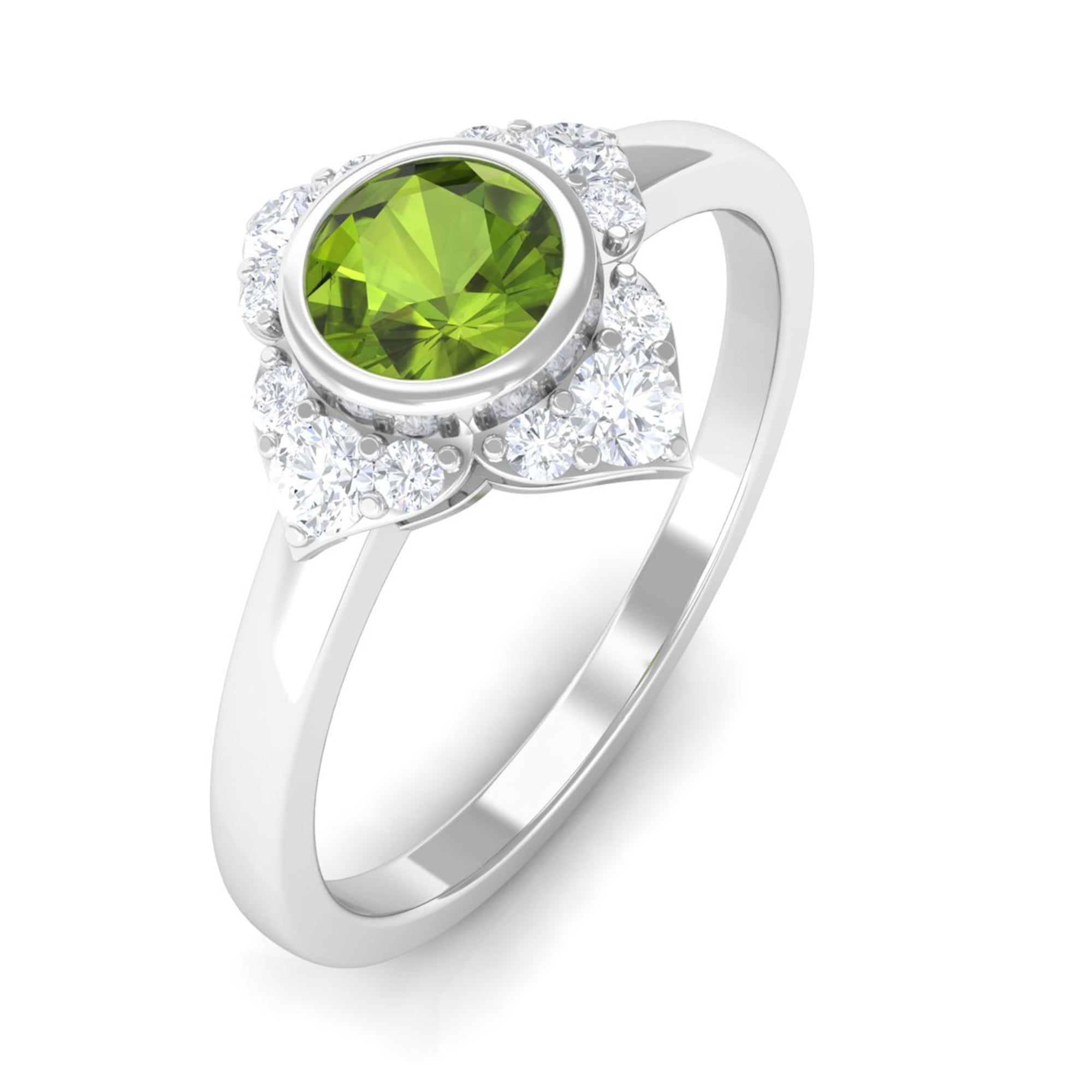 0.50 CT Vintage Inspired Peridot Engagement Ring with Diamond AAA - Rosec Jewels