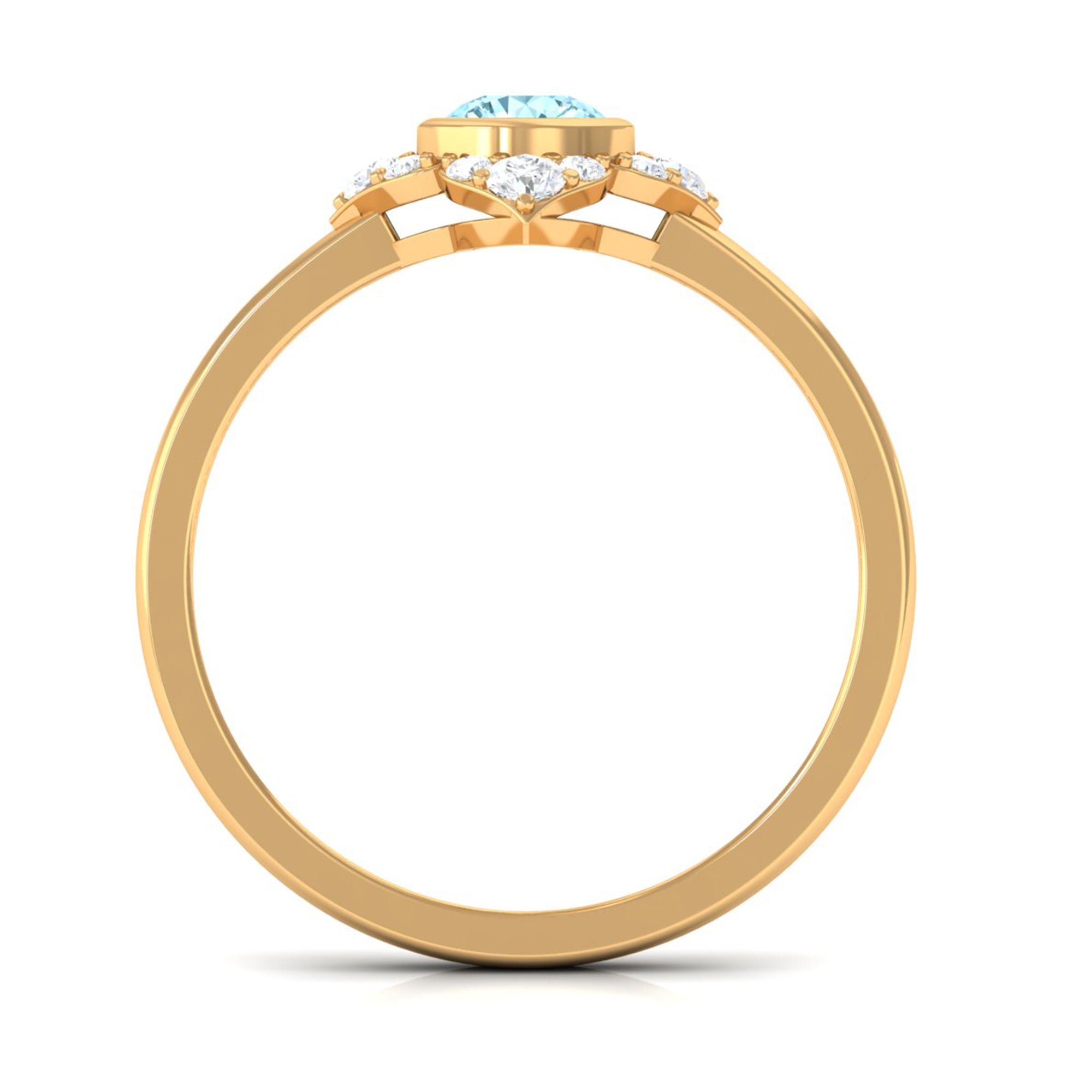 Bezel Set Aquamarine and Diamond Flower Engagement Ring with Certificate AAA - Rosec Jewels
