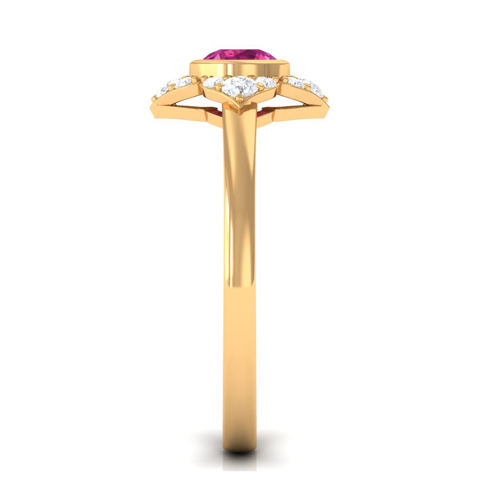Pink Tourmaline Floral Engagement Ring with Diamond Halo AAA - Rosec Jewels