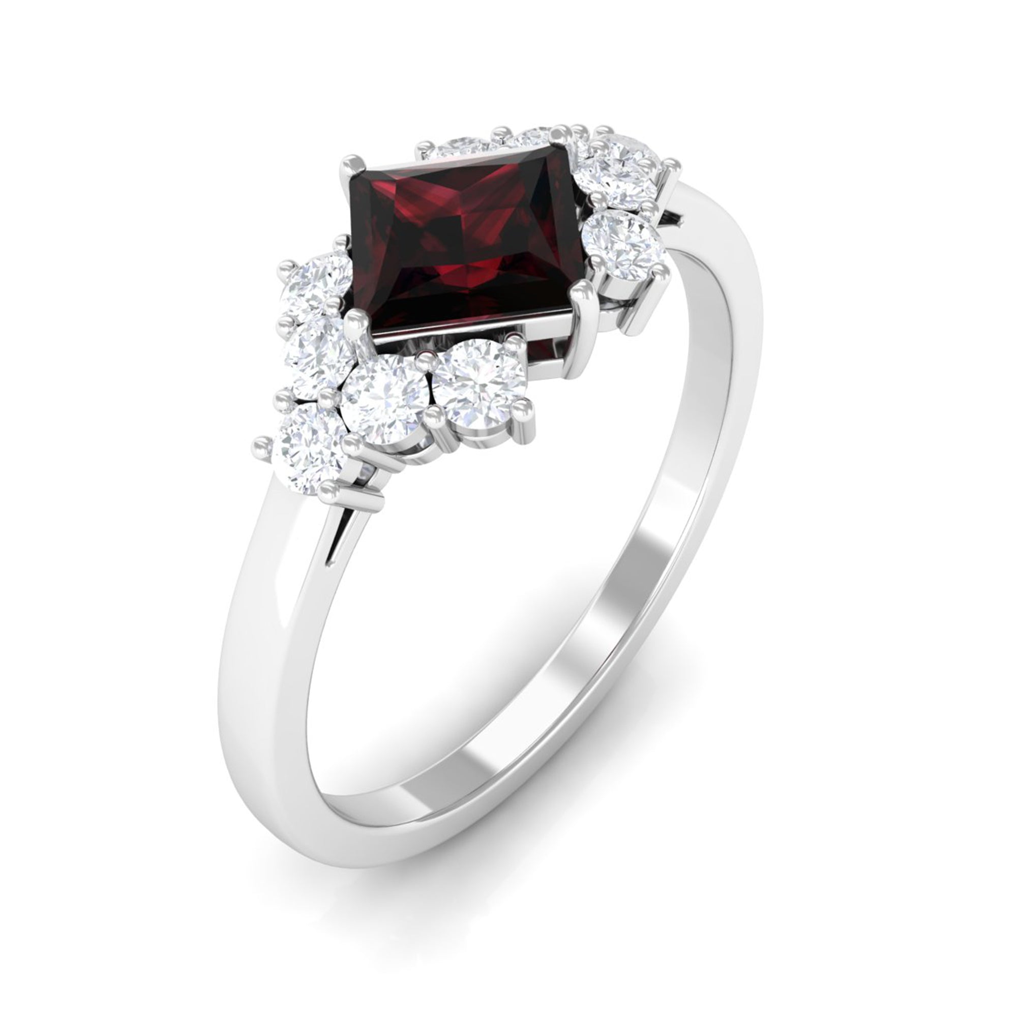 Real 6mm Garnet Princess Cut Engagement Ring with Diamond AAA - Rosec Jewels