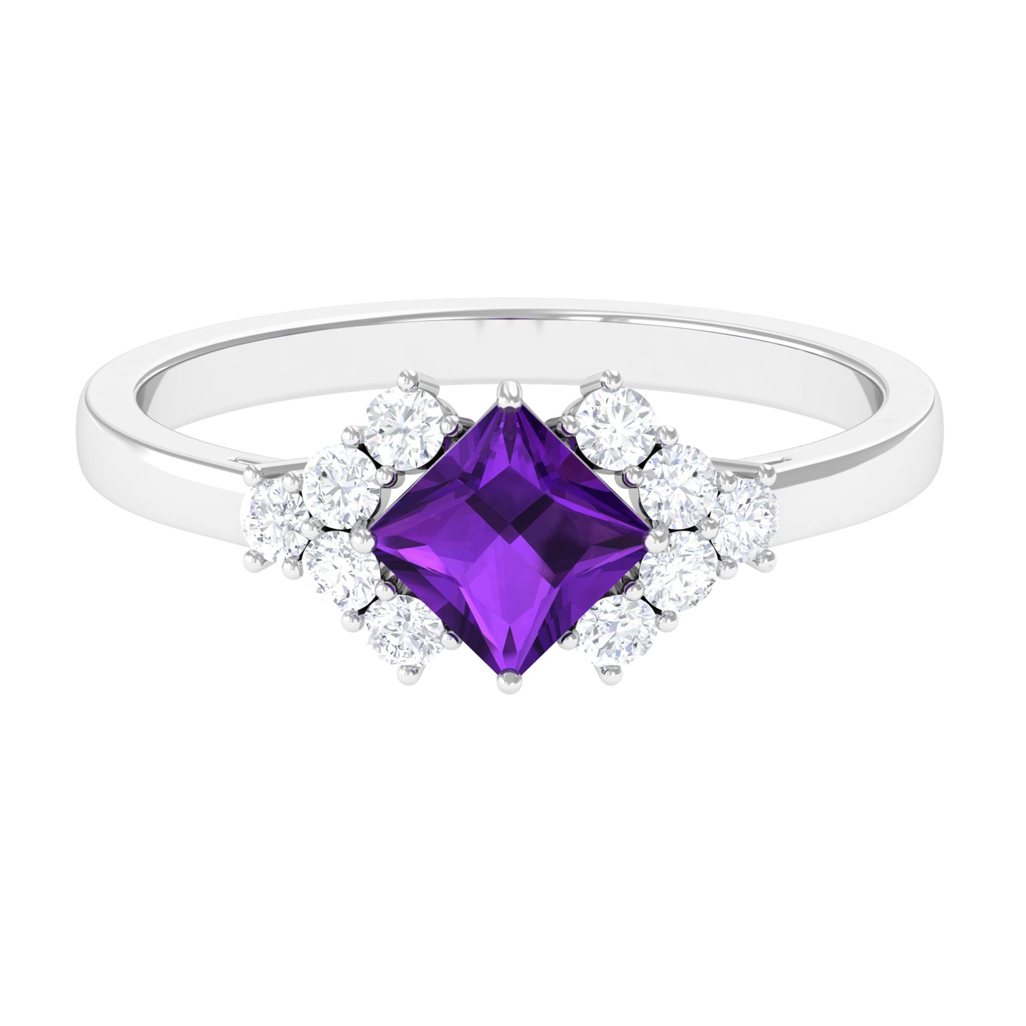 Princess Cut Amethyst Designer Engagement Ring with Diamond