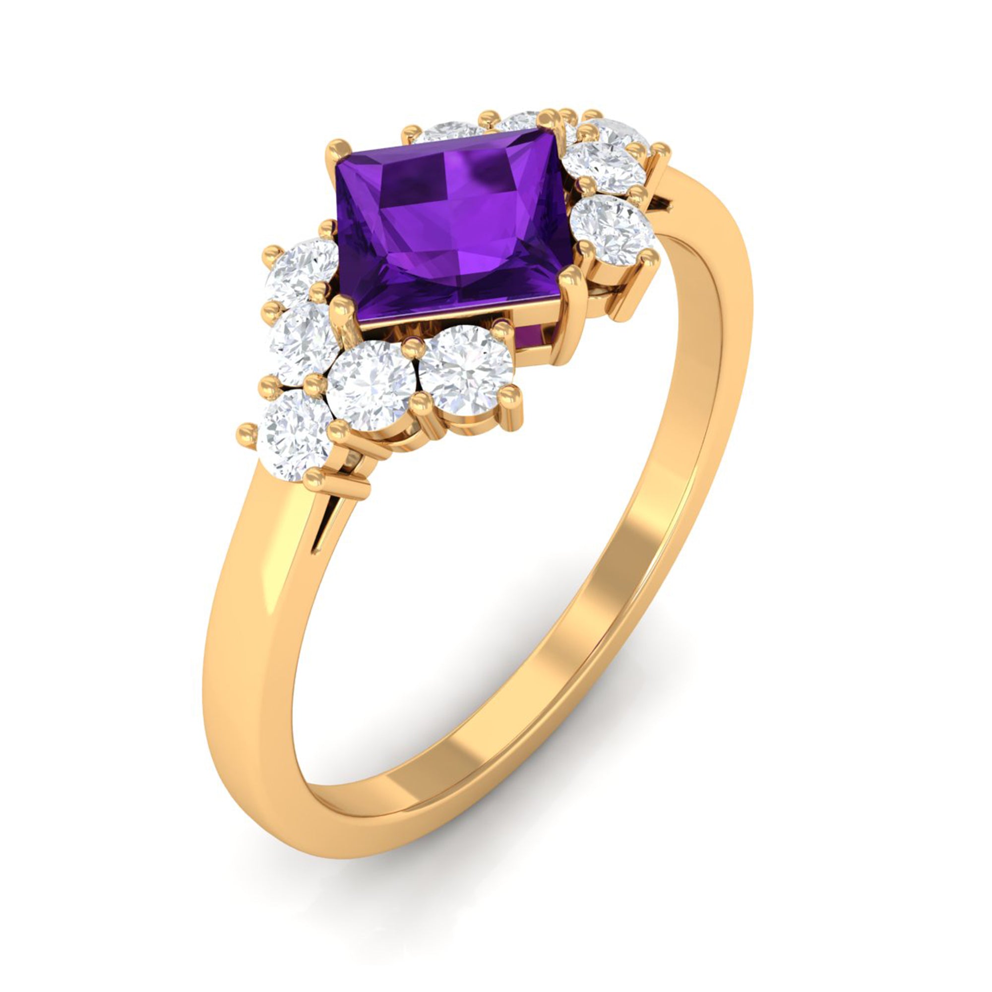 Natural 1.2 Carat Amethyst Princess Cut Engagement Ring with Diamond AAA - Rosec Jewels