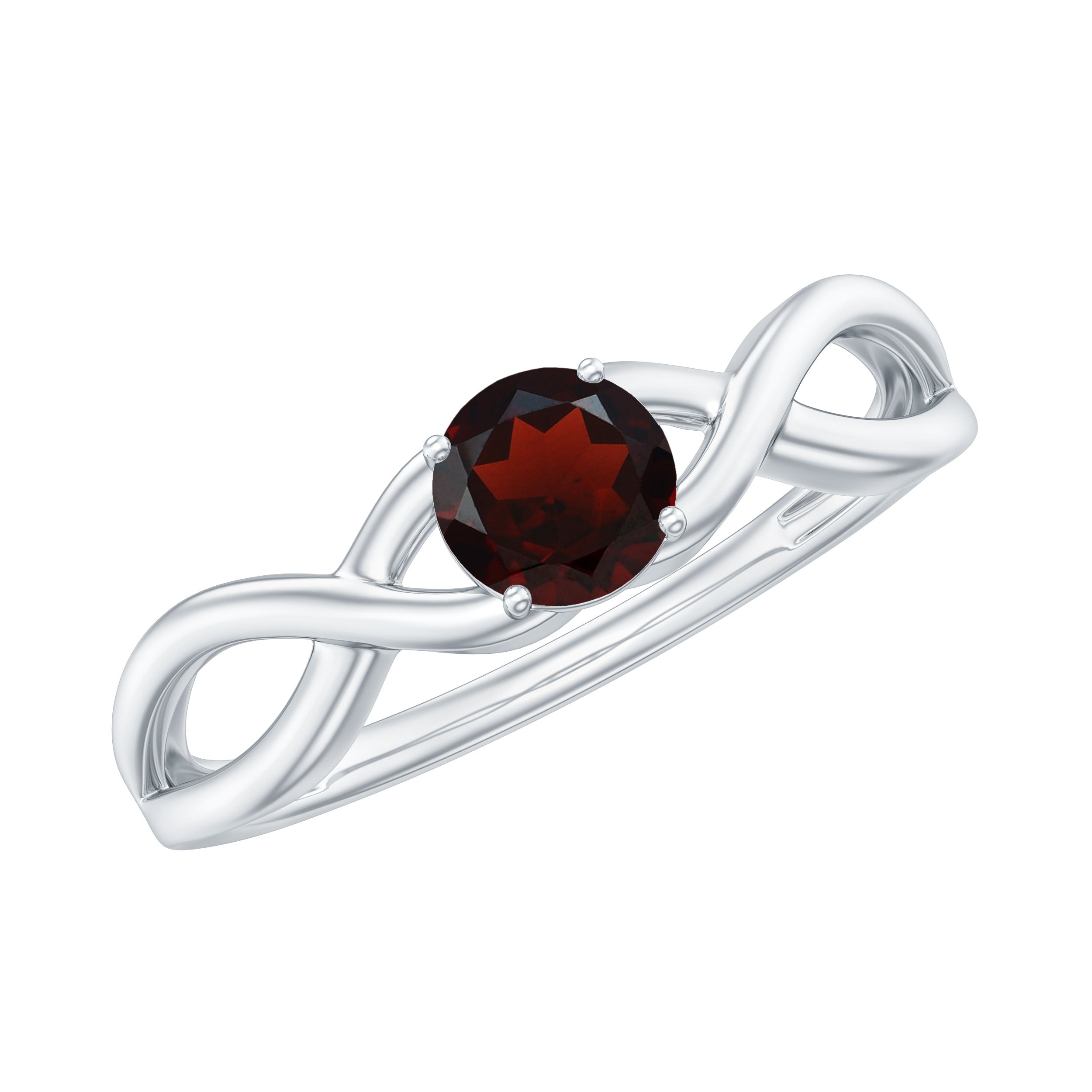 Genuine 8mm Garnet Solitaire Engagement Ring with Crossover Shank