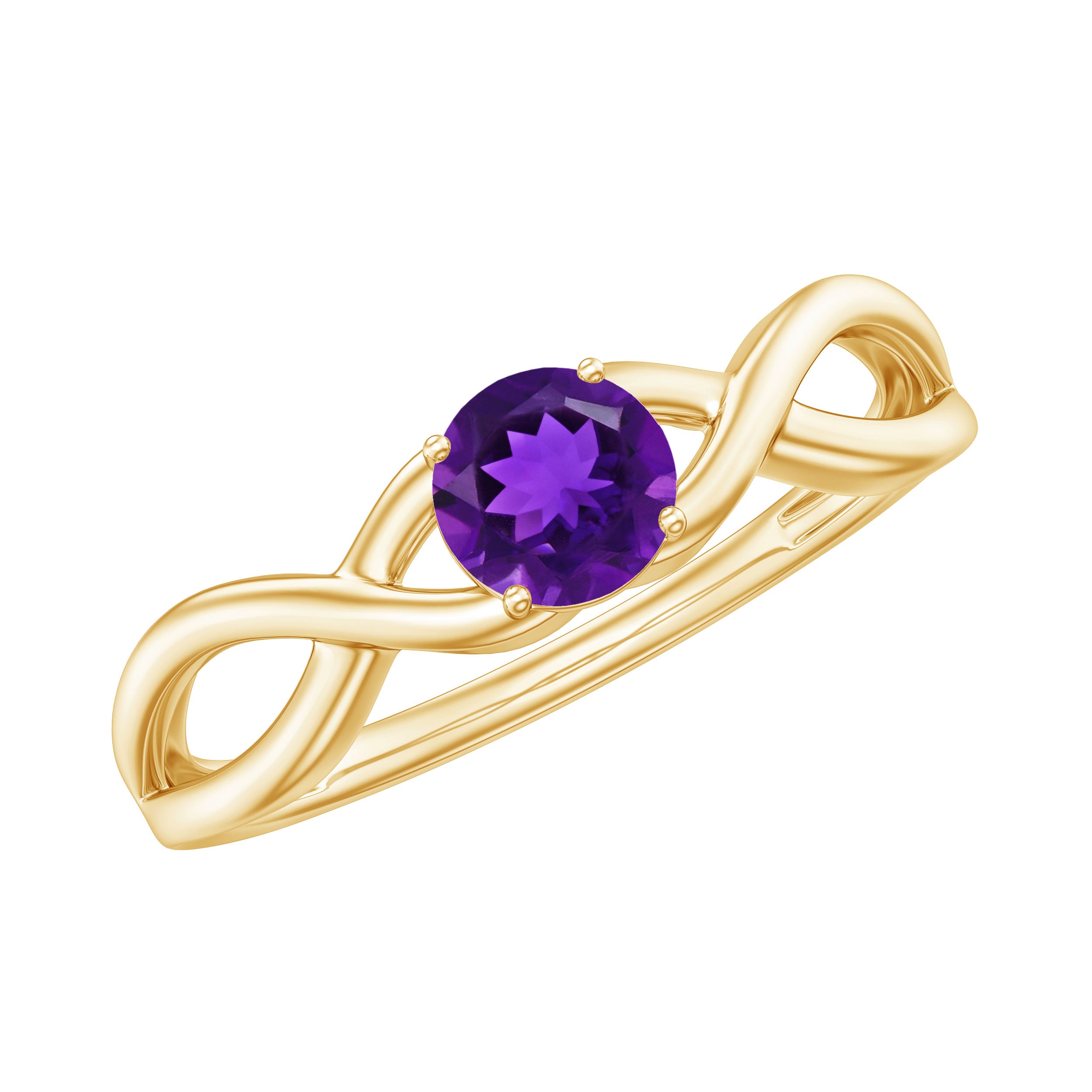 Solitaire Amethyst Crossover Engagement Ring AAA - Rosec Jewels