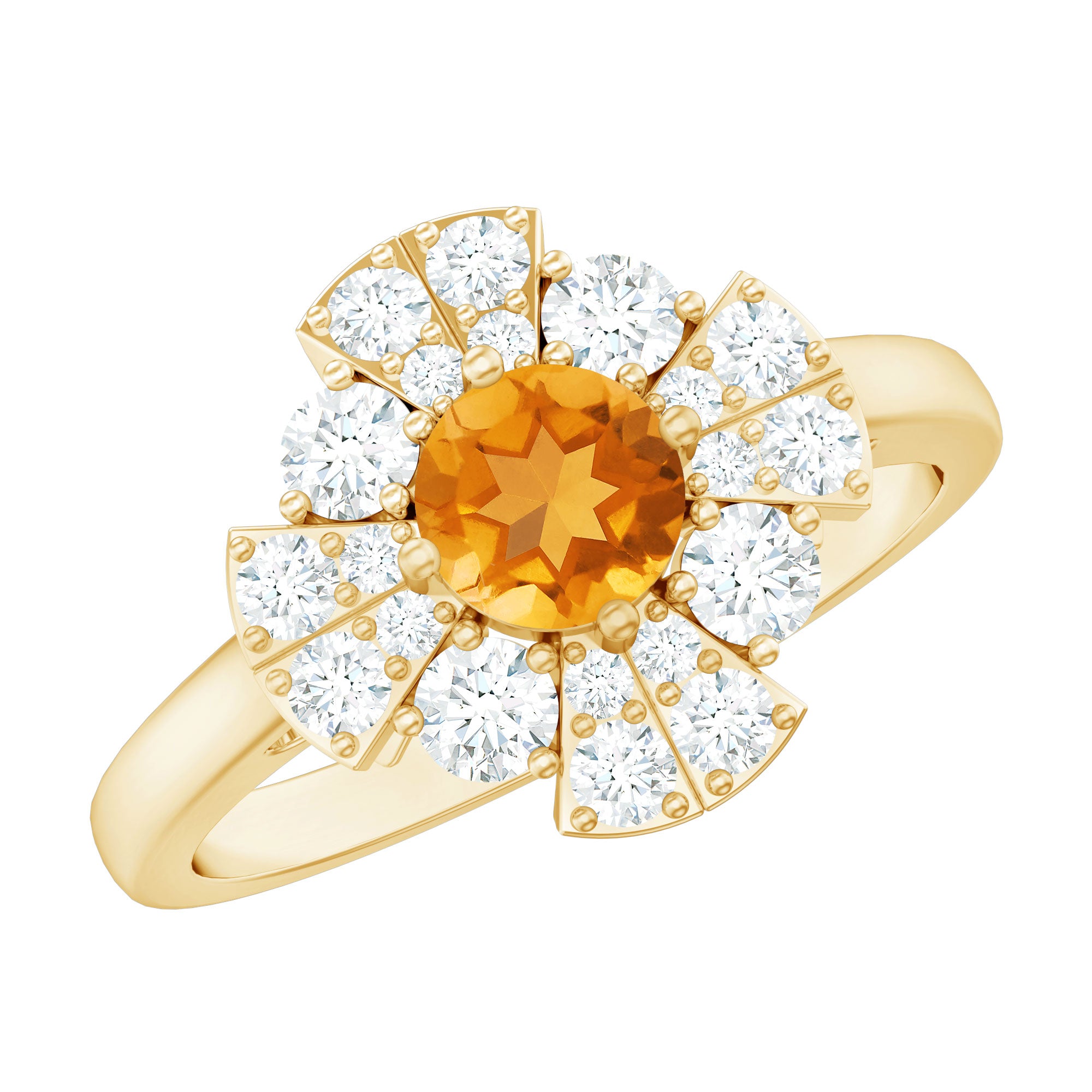 Vintage Looking Citrine Flower Engagement Ring with Certificate AAA - Rosec Jewels