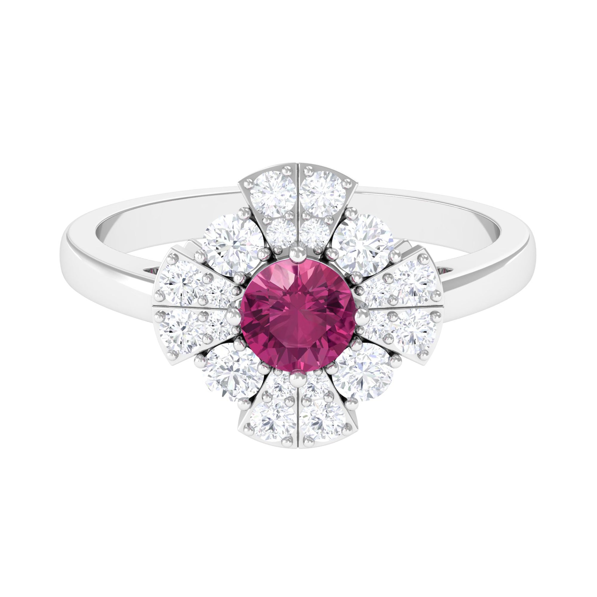 Pink Tourmaline Flower Inspired Engagement Ring with Moissanite
