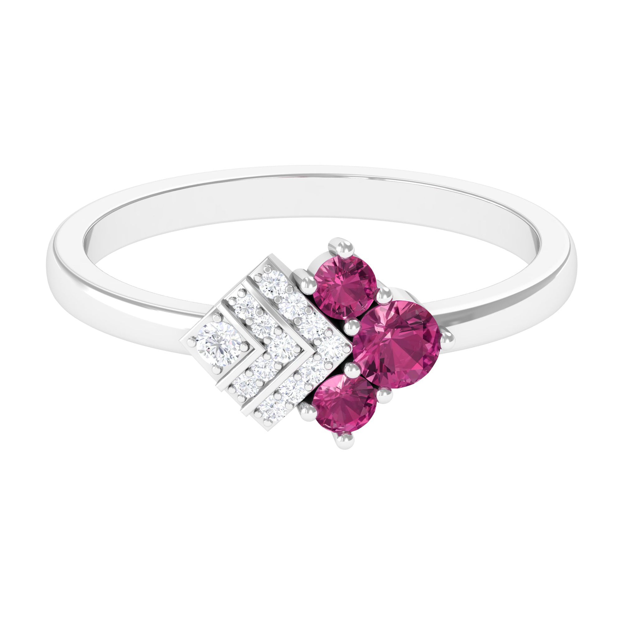 Pink Tourmaline Art Deco Engagement Ring with Diamond AAA - Rosec Jewels