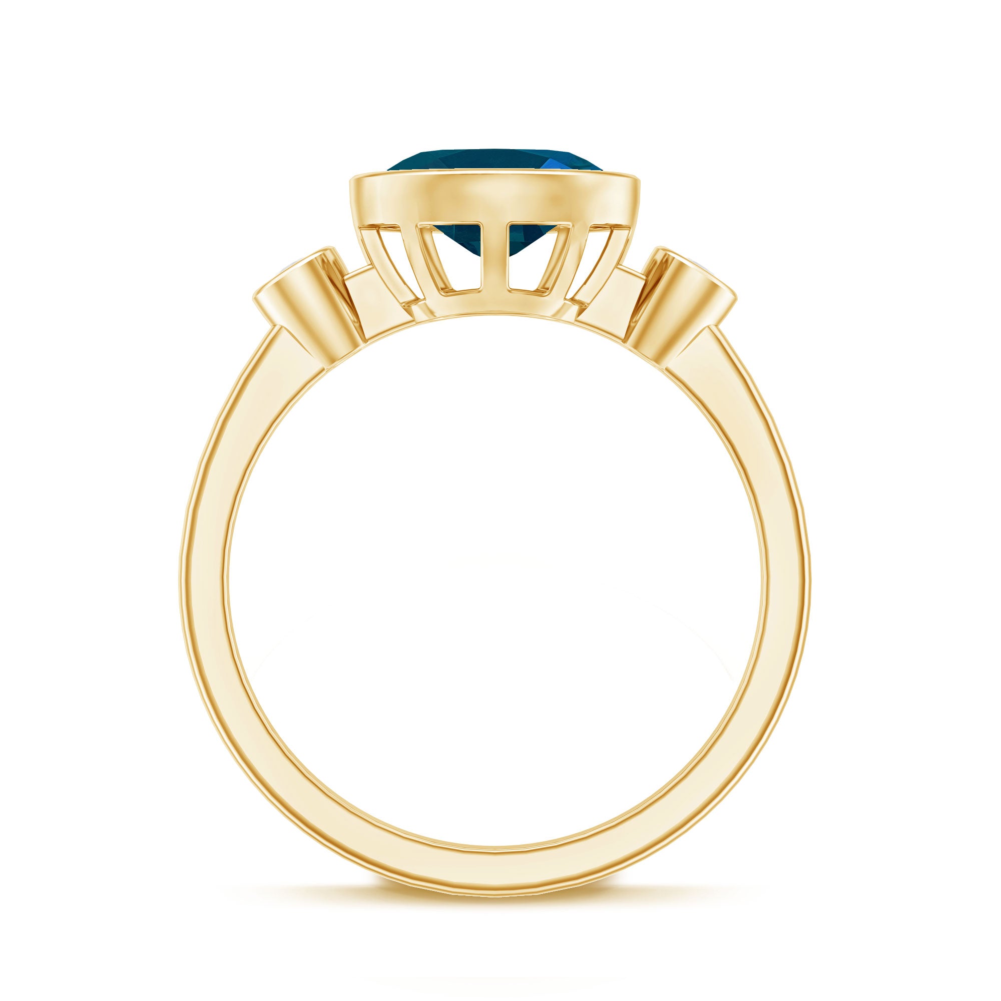 Oval London Blue Topaz Bezel Set Engagement Ring with Diamond AAA - Rosec Jewels