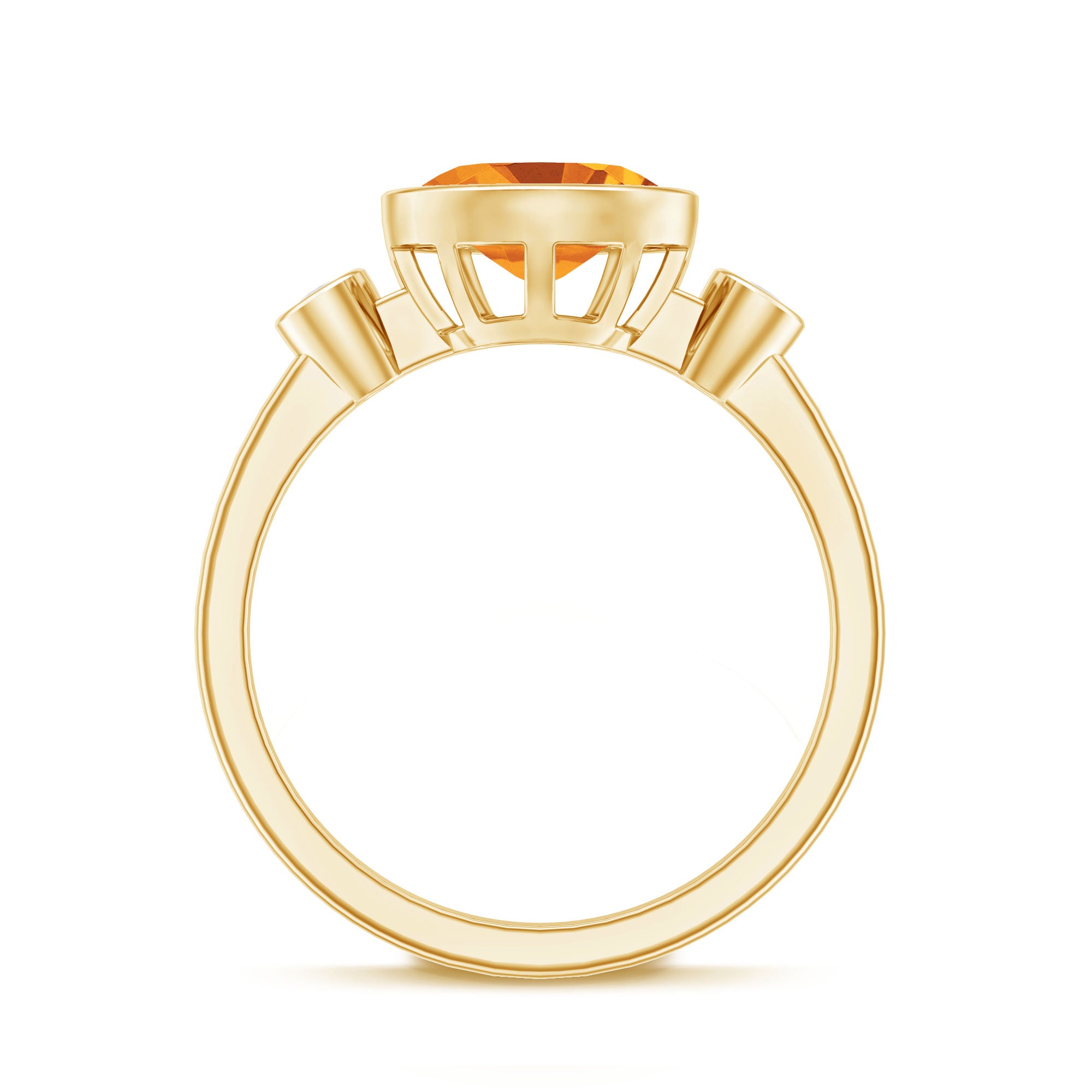 Natural 6X8mm Citrine Diamond Oval Engagement Ring in Bezel Set AAA - Rosec Jewels
