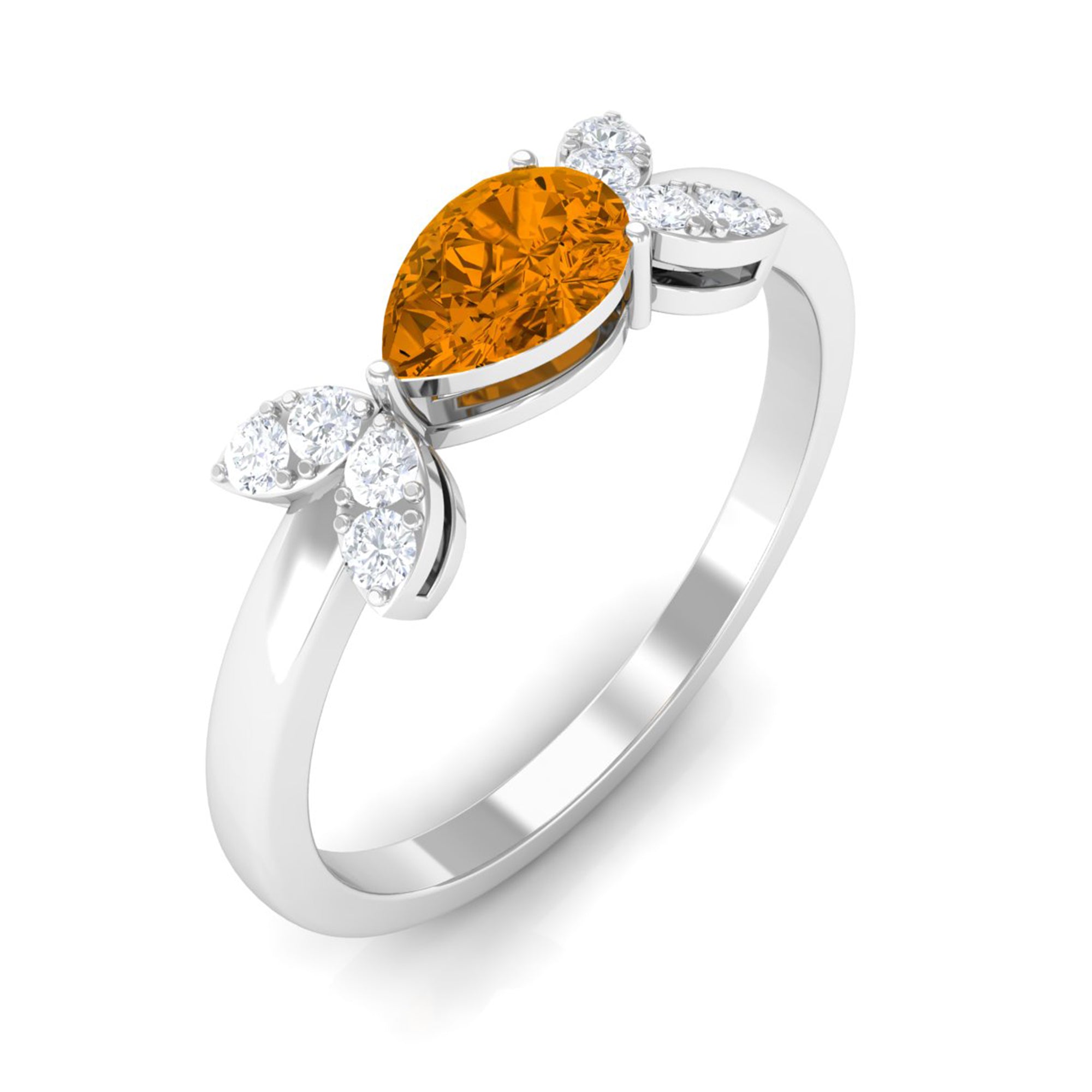 0.75 CT Pear Cut Citrine Promise Ring with Leaf Diamond AAA - Rosec Jewels