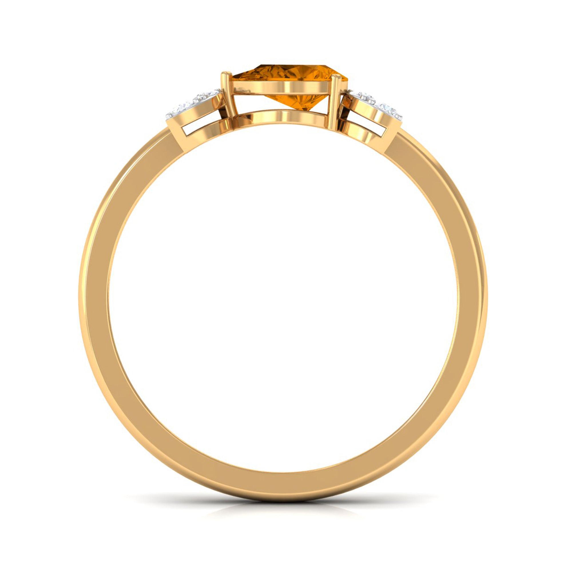 0.75 CT Pear Cut Citrine Promise Ring with Leaf Diamond AAA - Rosec Jewels