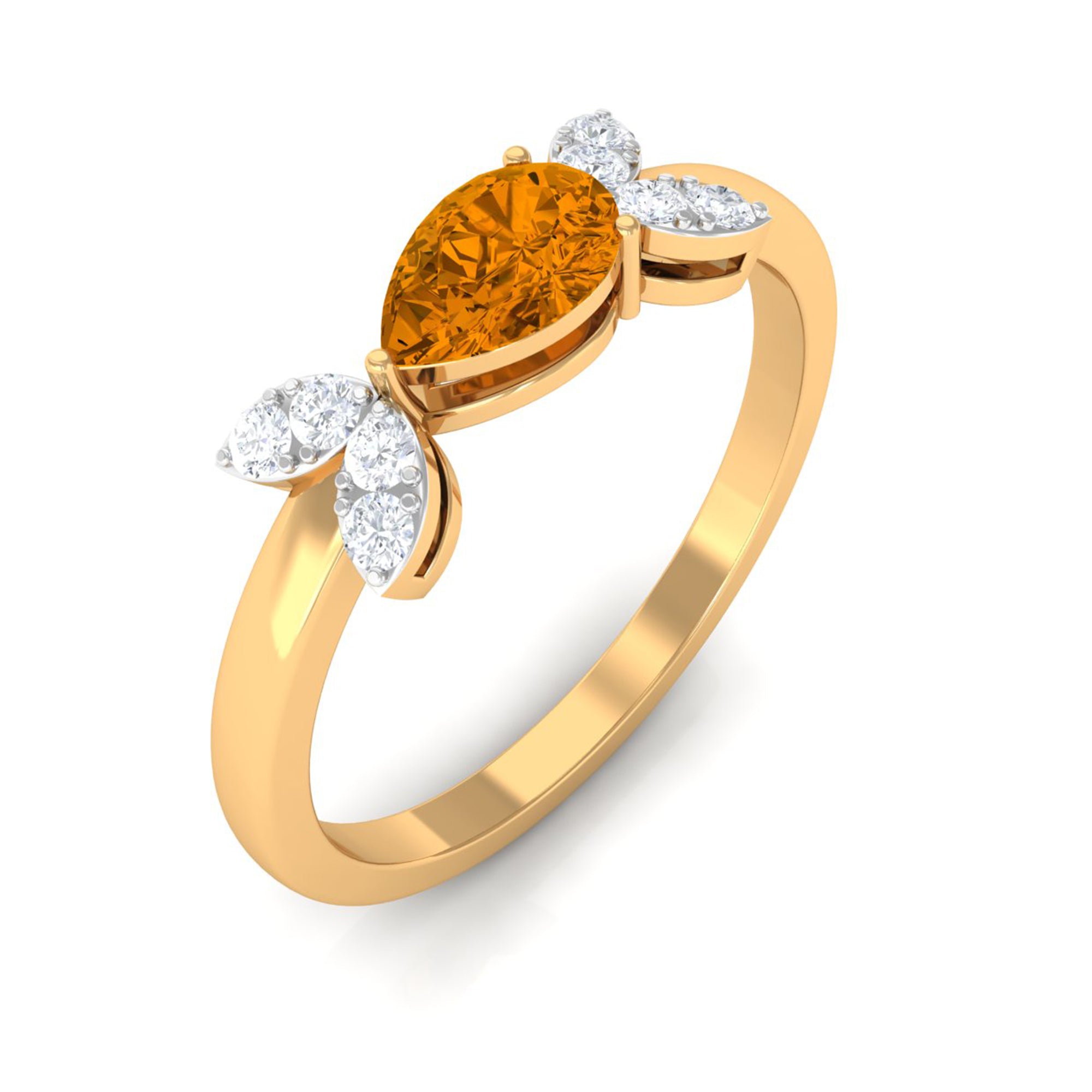 0.75 CT Pear Cut Citrine Promise Ring with Leaf Diamond AAA - Rosec Jewels
