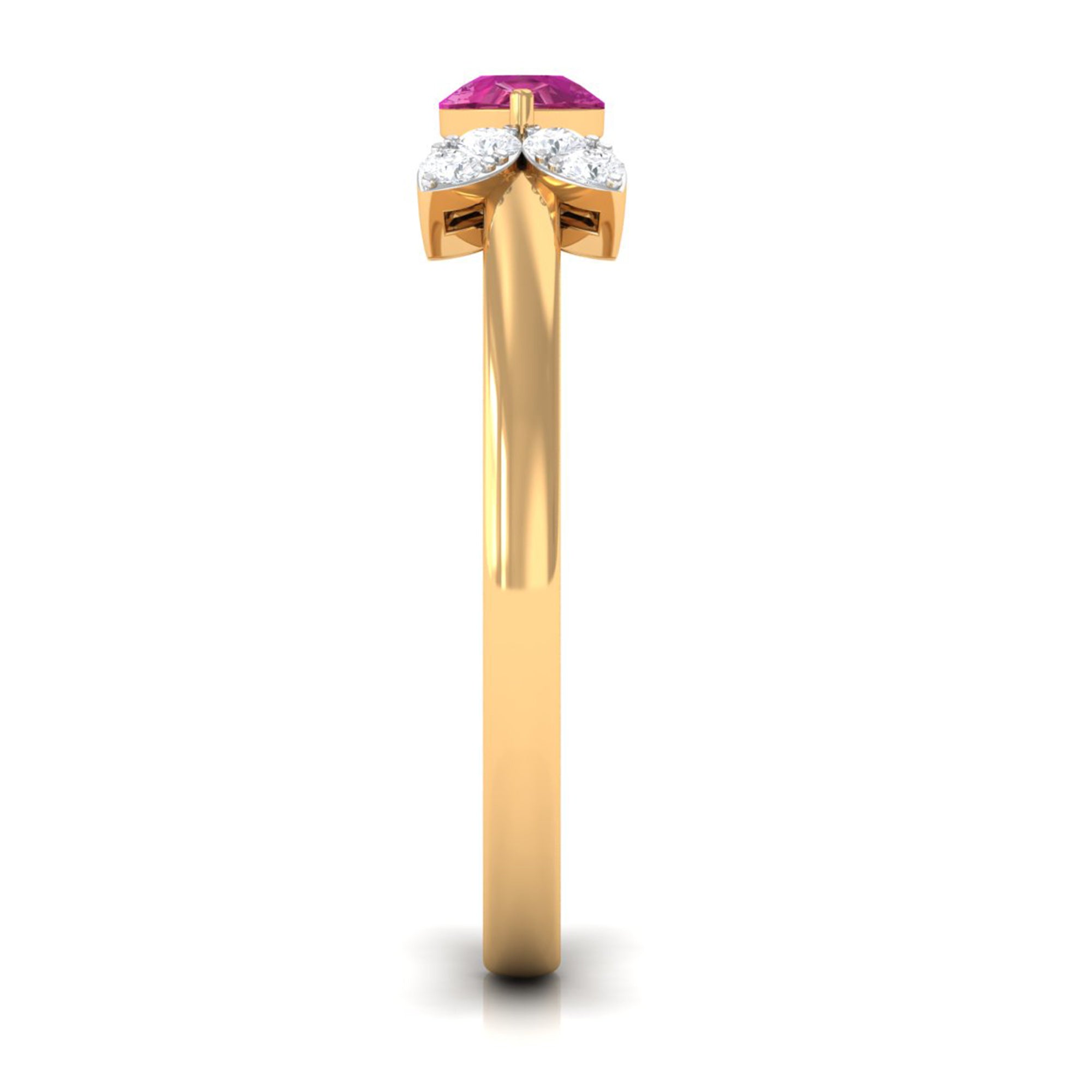 Minimal Pink Tourmaline Leaf Promise Ring with Diamond AAA - Rosec Jewels