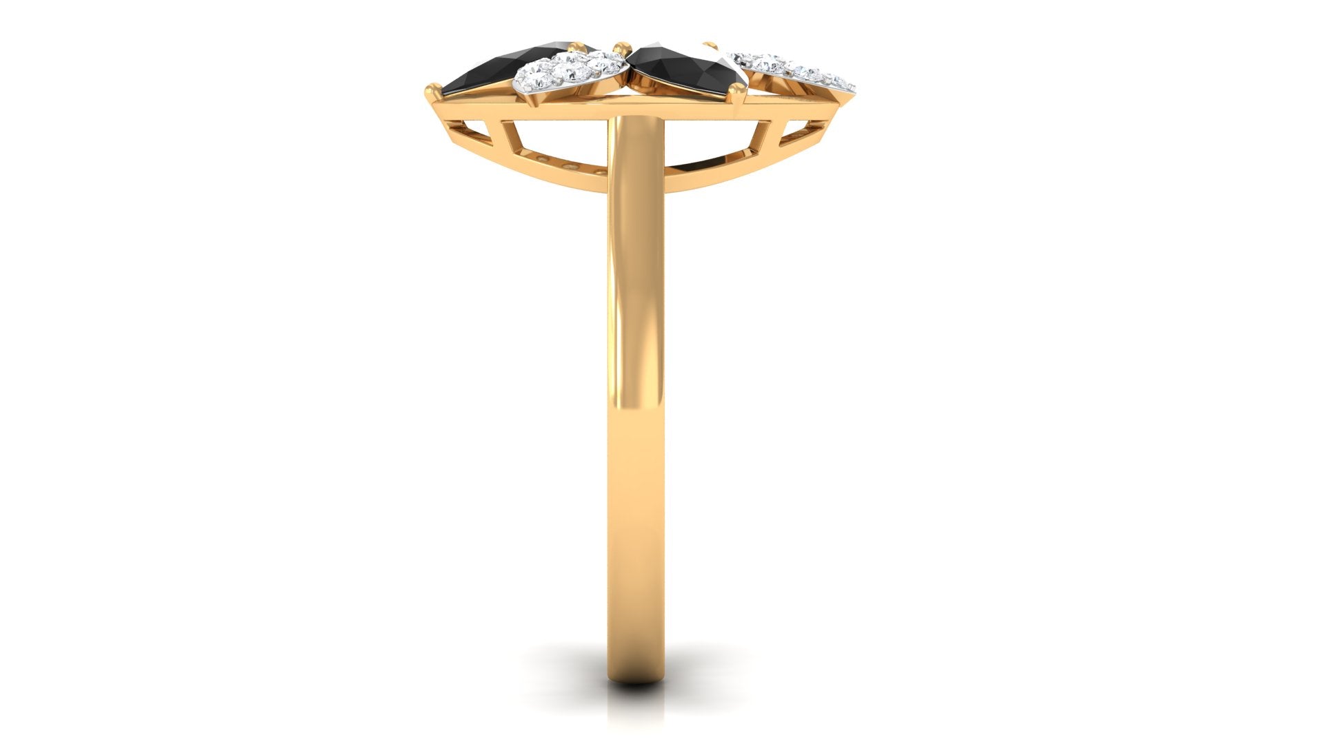 1.25 CT Black Spinel and Diamond Flower Cocktail Ring AAA - Rosec Jewels