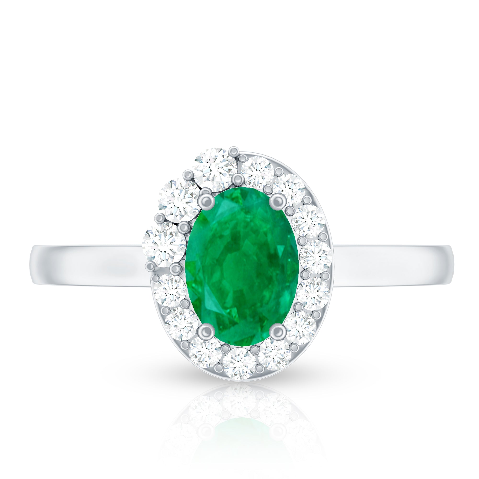 Natural Emerald Oval Engagement Ring with Diamond Halo AAA - Rosec Jewels