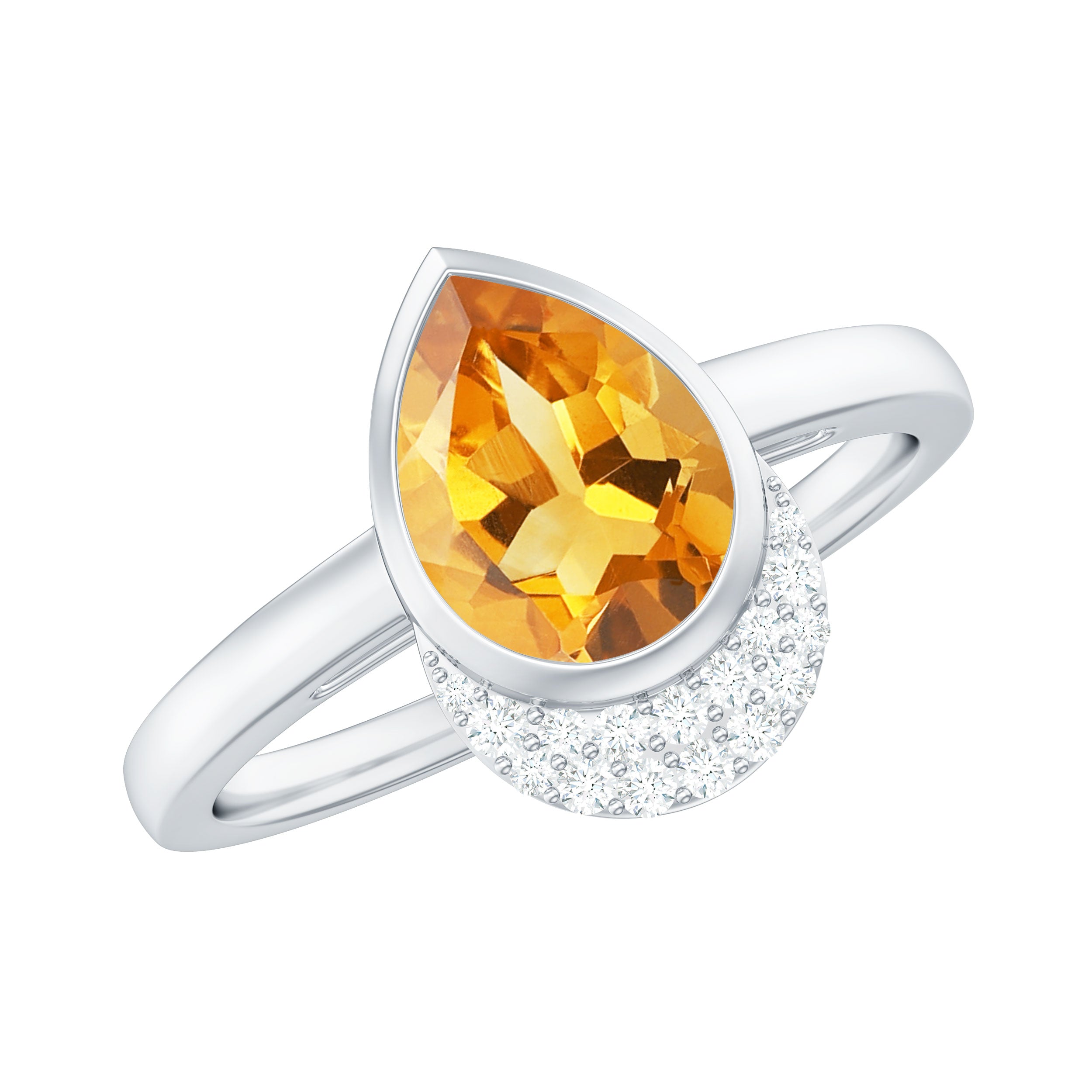 Bezel Set Citrine Teardrop Cocktail Engagement Ring with Diamond Accent