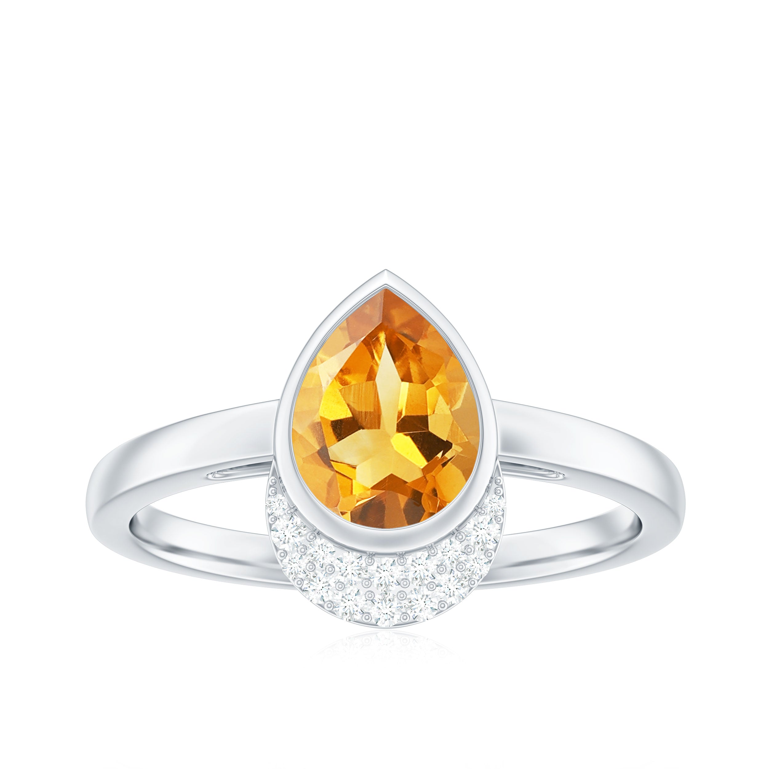 Real 1 Carat Citrine Teardrop Engagement Ring with Diamond AAA - Rosec Jewels