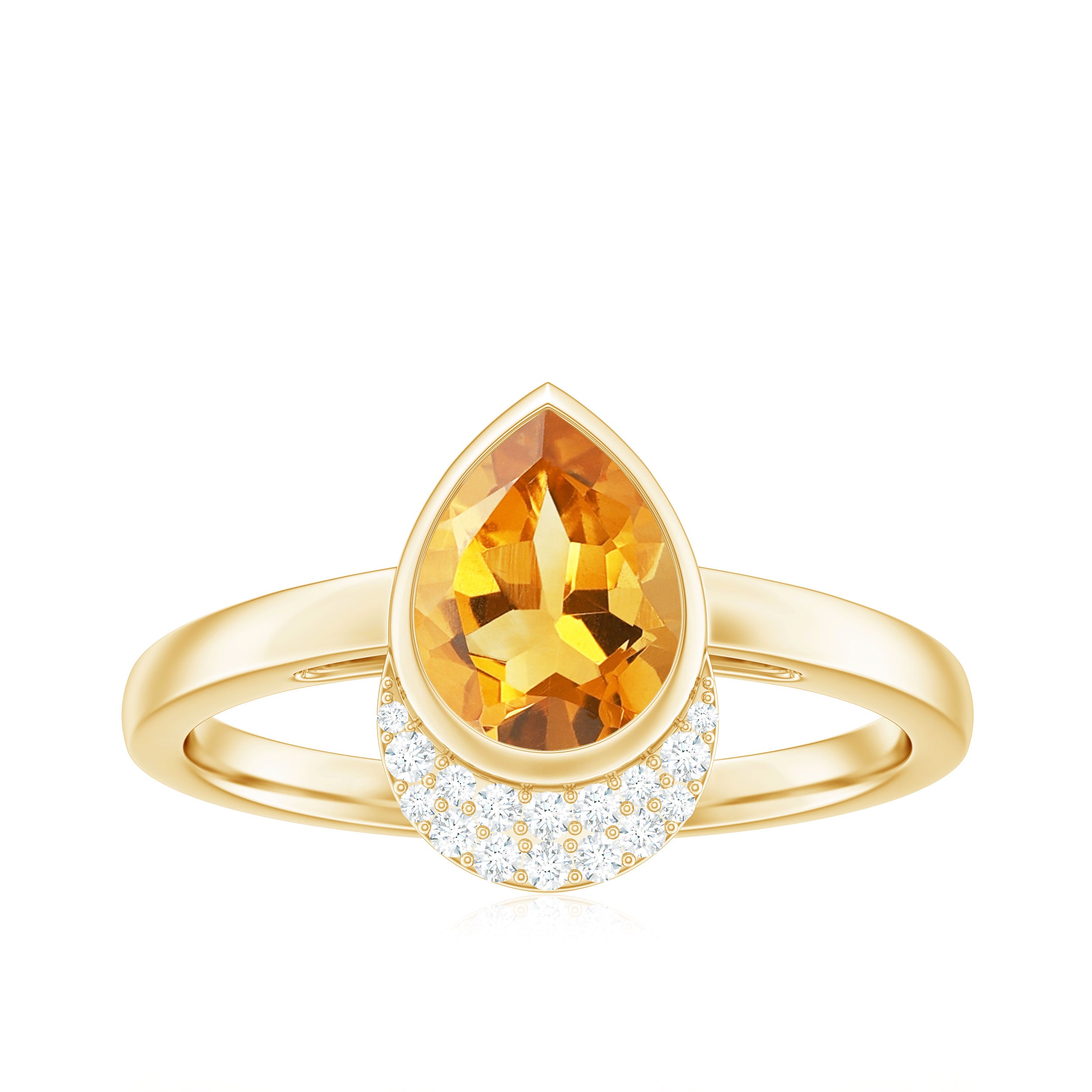 Real 1 Carat Citrine Teardrop Engagement Ring with Diamond AAA - Rosec Jewels