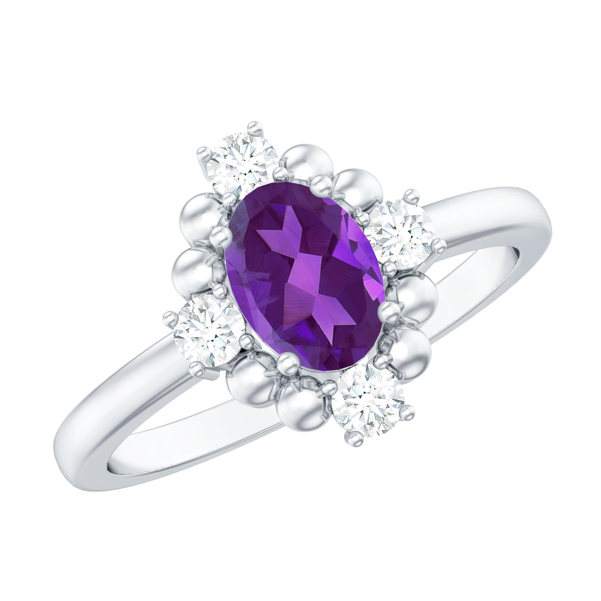 Genuine 1 Carat Oval Amethyst Engagement Ring with Diamond AAA - Rosec Jewels