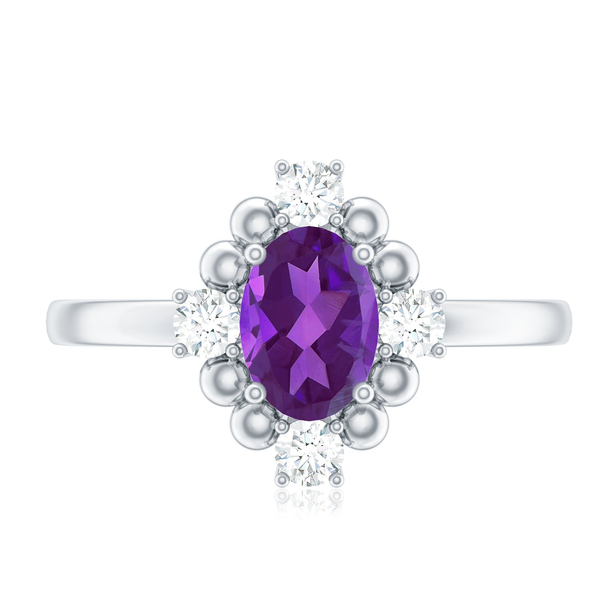 Genuine 1 Carat Oval Amethyst Engagement Ring with Diamond AAA - Rosec Jewels