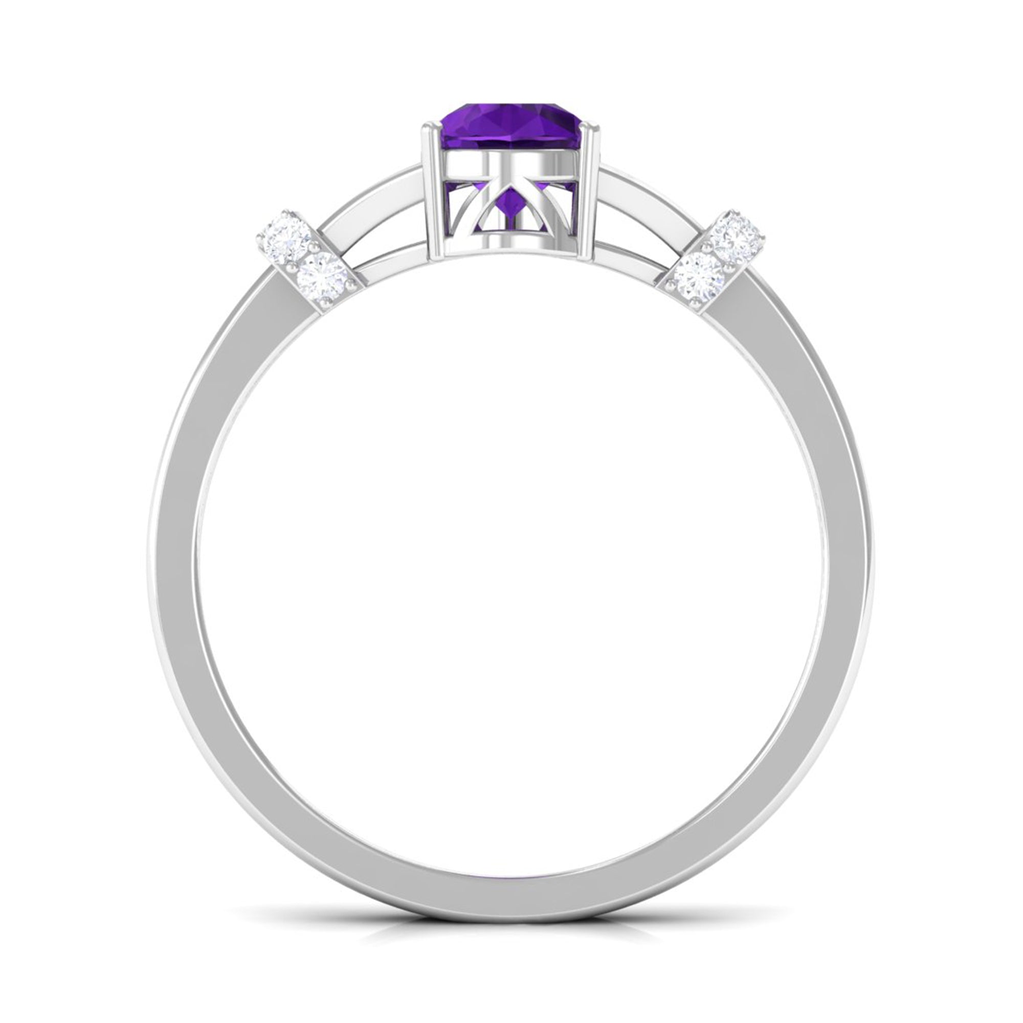 Pear Cut Amethyst Solitaire Ring with Diamond in Split Shank AAA - Rosec Jewels