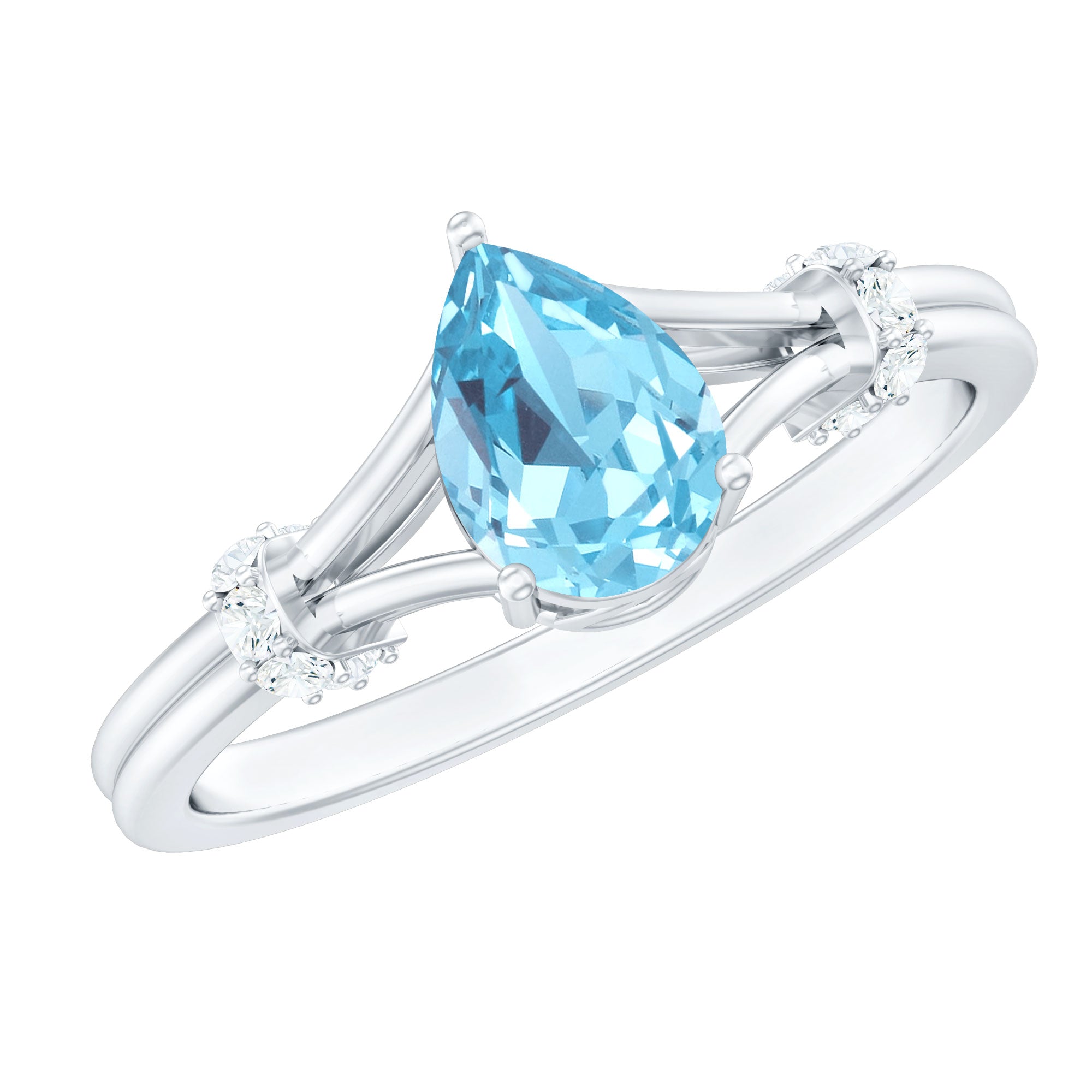 Pear Shape Aquamarine and Diamond Solitaire Ring in Split Shank