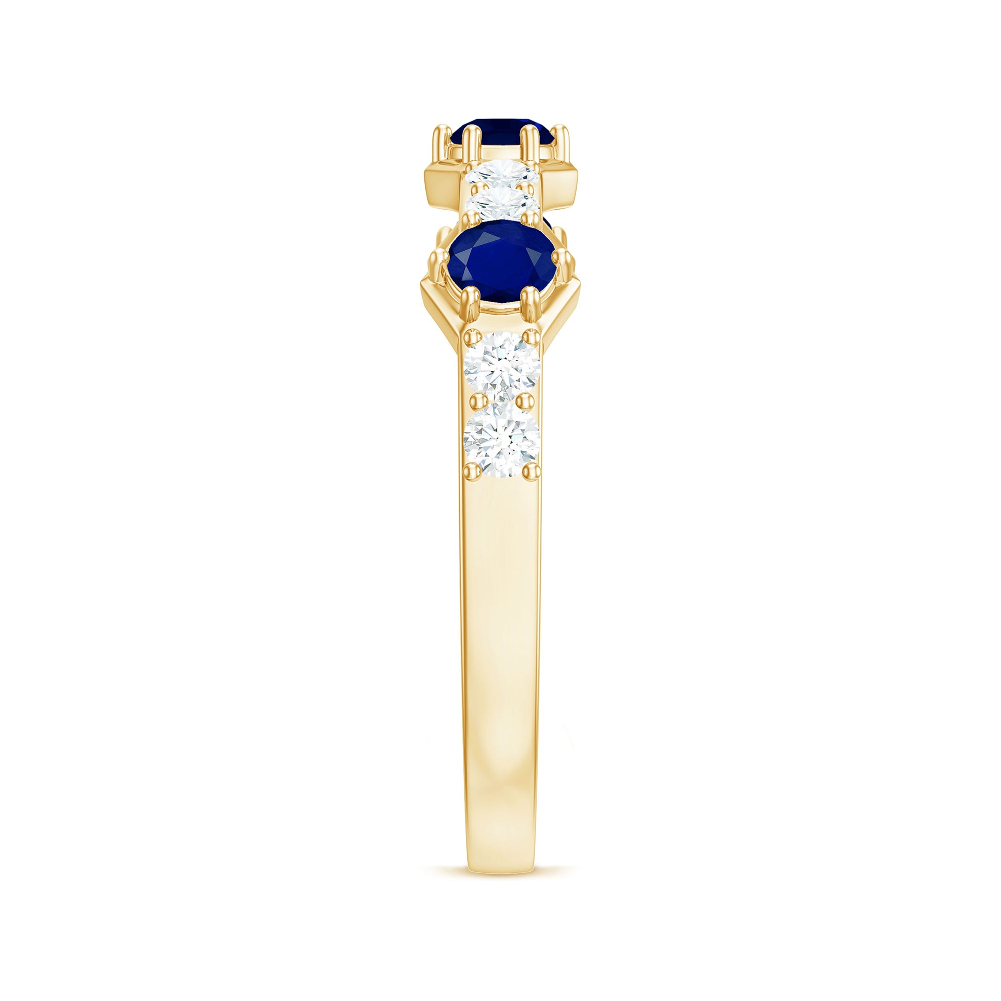 Real Blue Sapphire Half Eternity Ring with Diamond AAA - Rosec Jewels